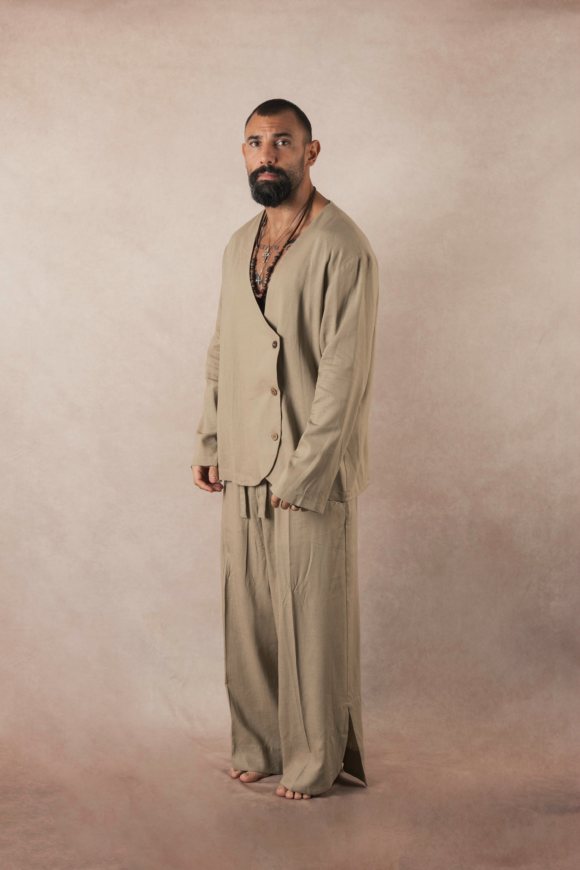 Asymmetric Khaki Linen Jacket
