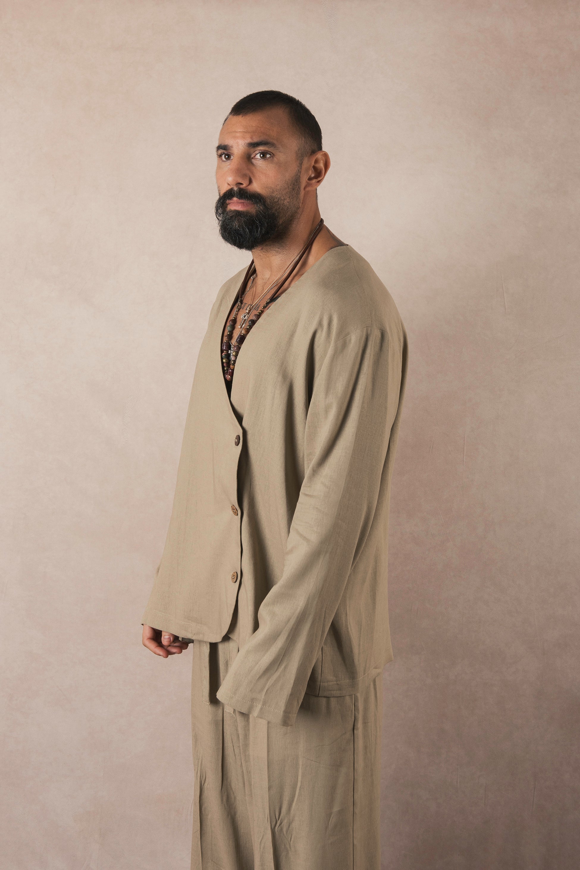 Asymmetric Khaki Linen Jacket