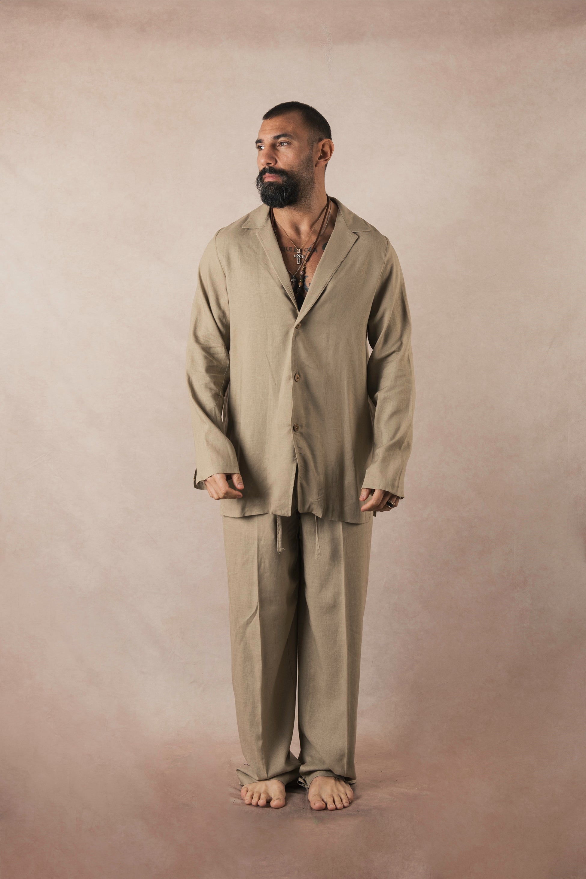 Khaki Linen 3 Button Jacket
