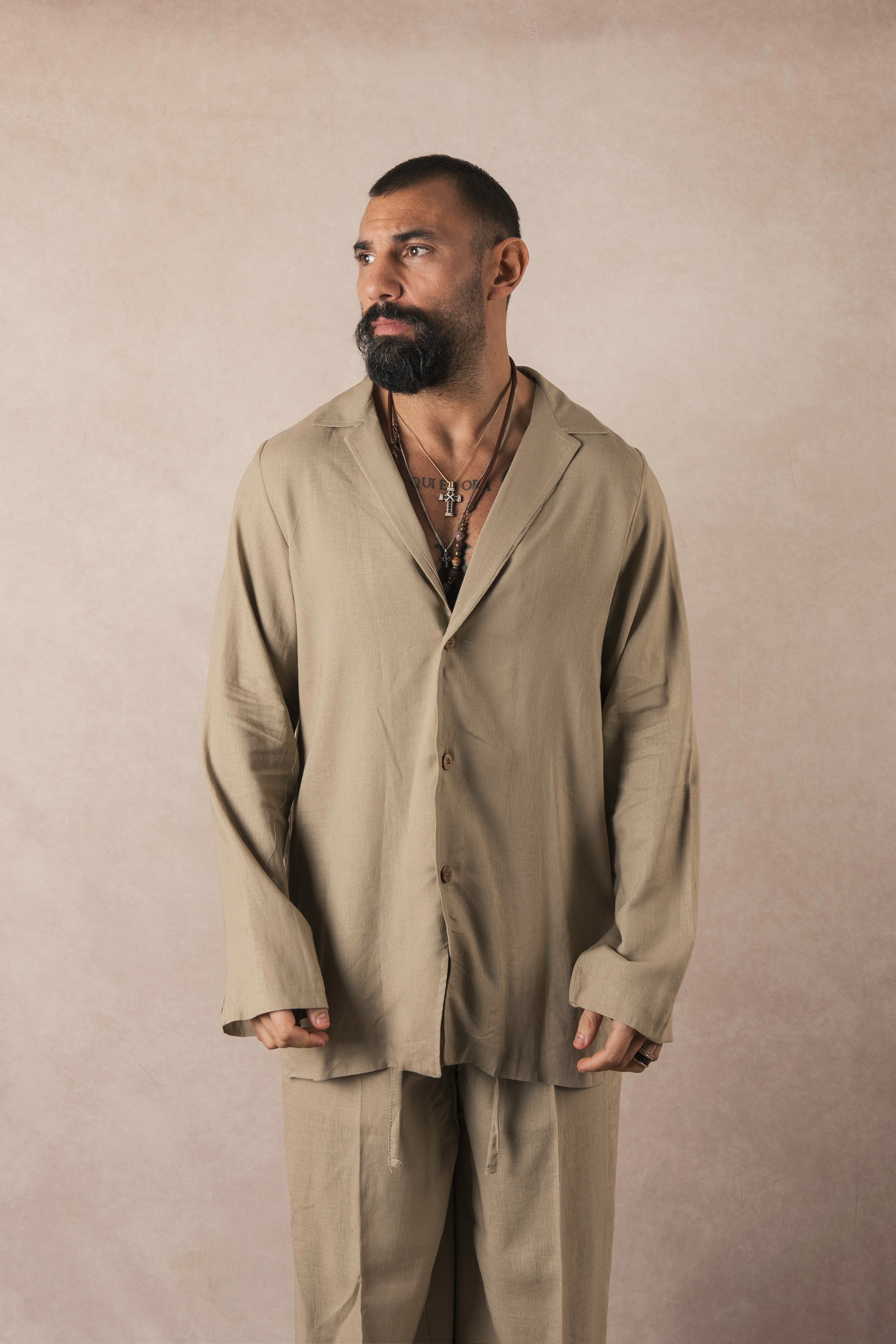 Khaki Linen 3 Button Jacket