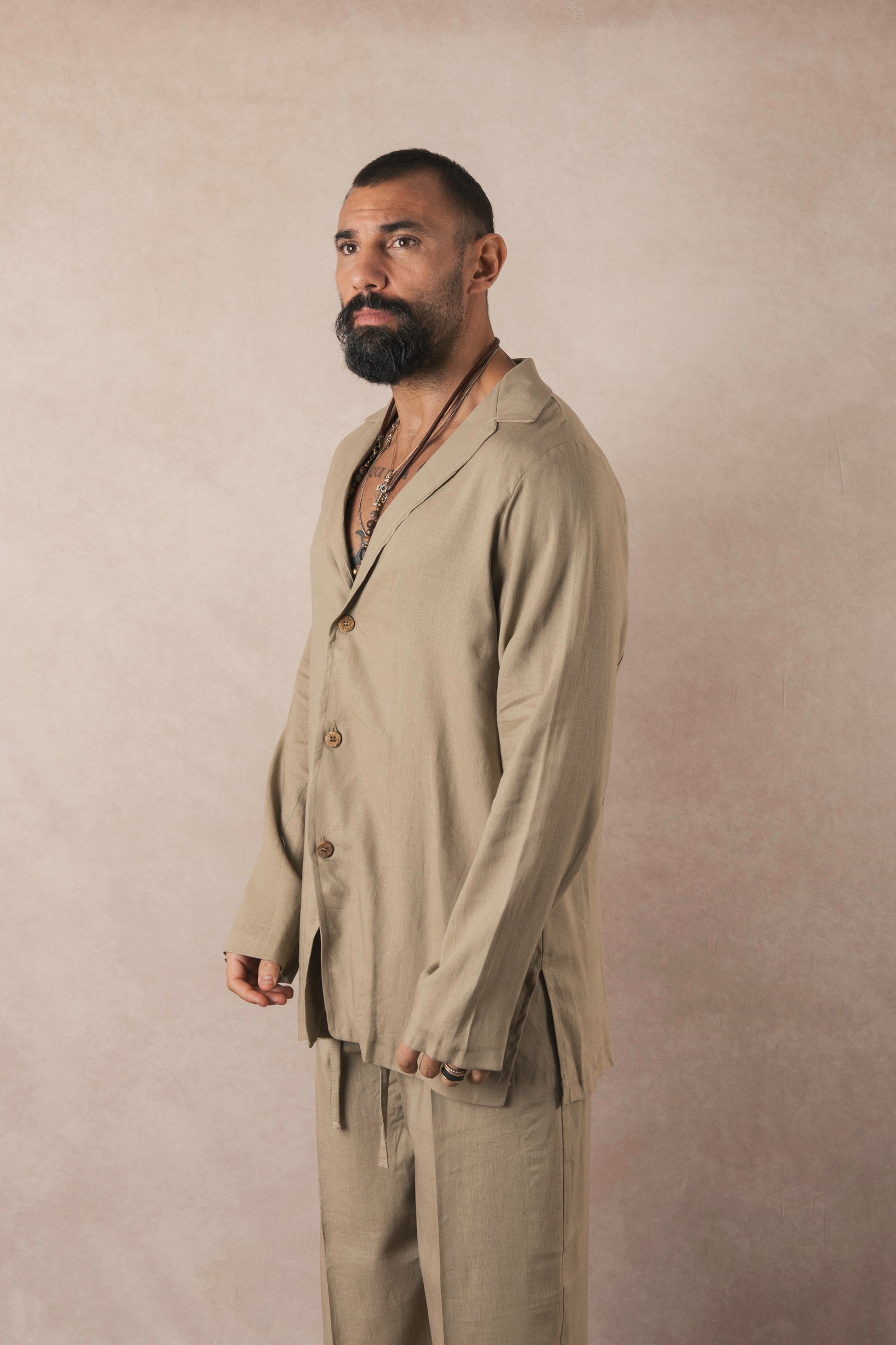 Khaki Linen 3 Button Jacket