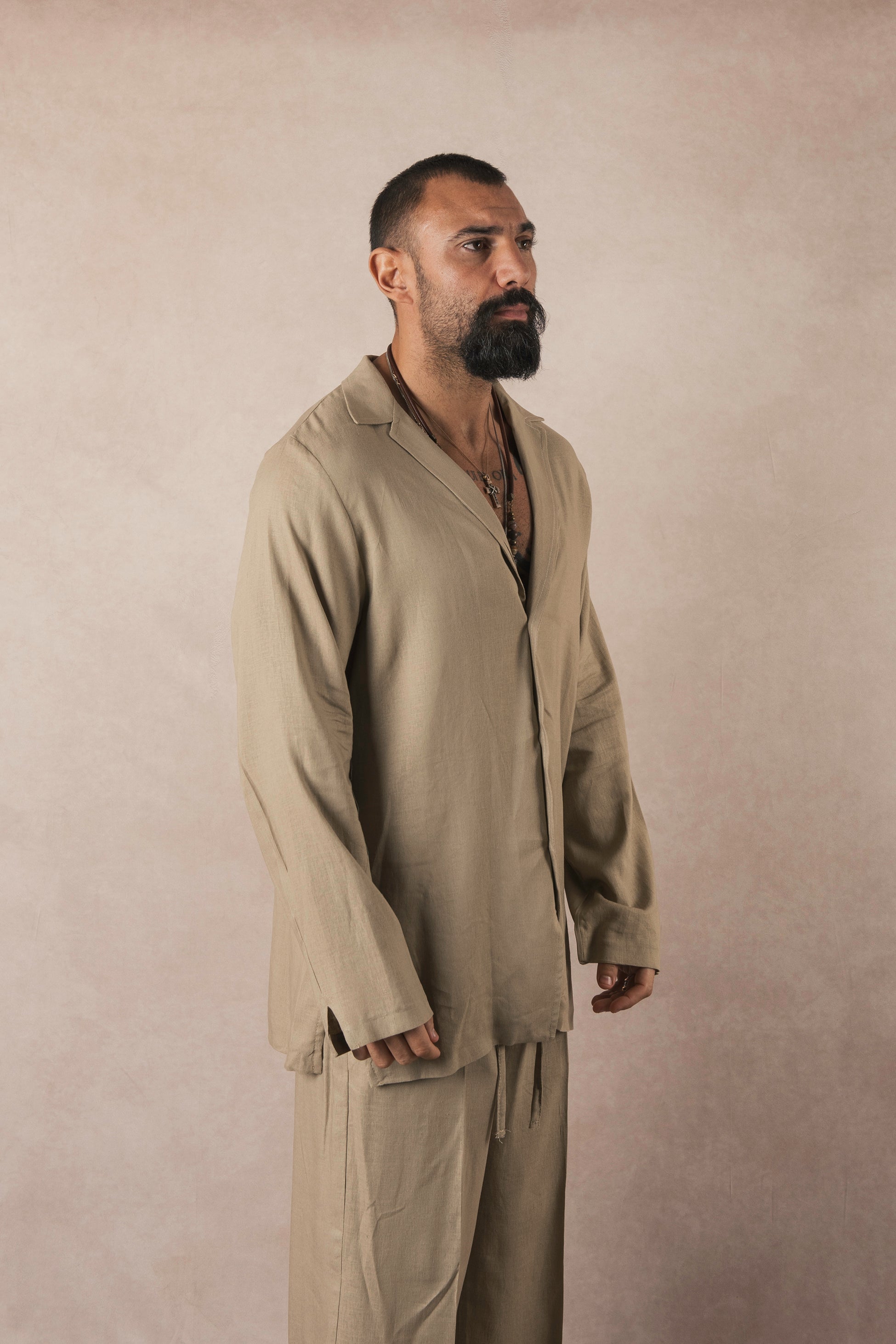 Khaki Linen 3 Button Jacket