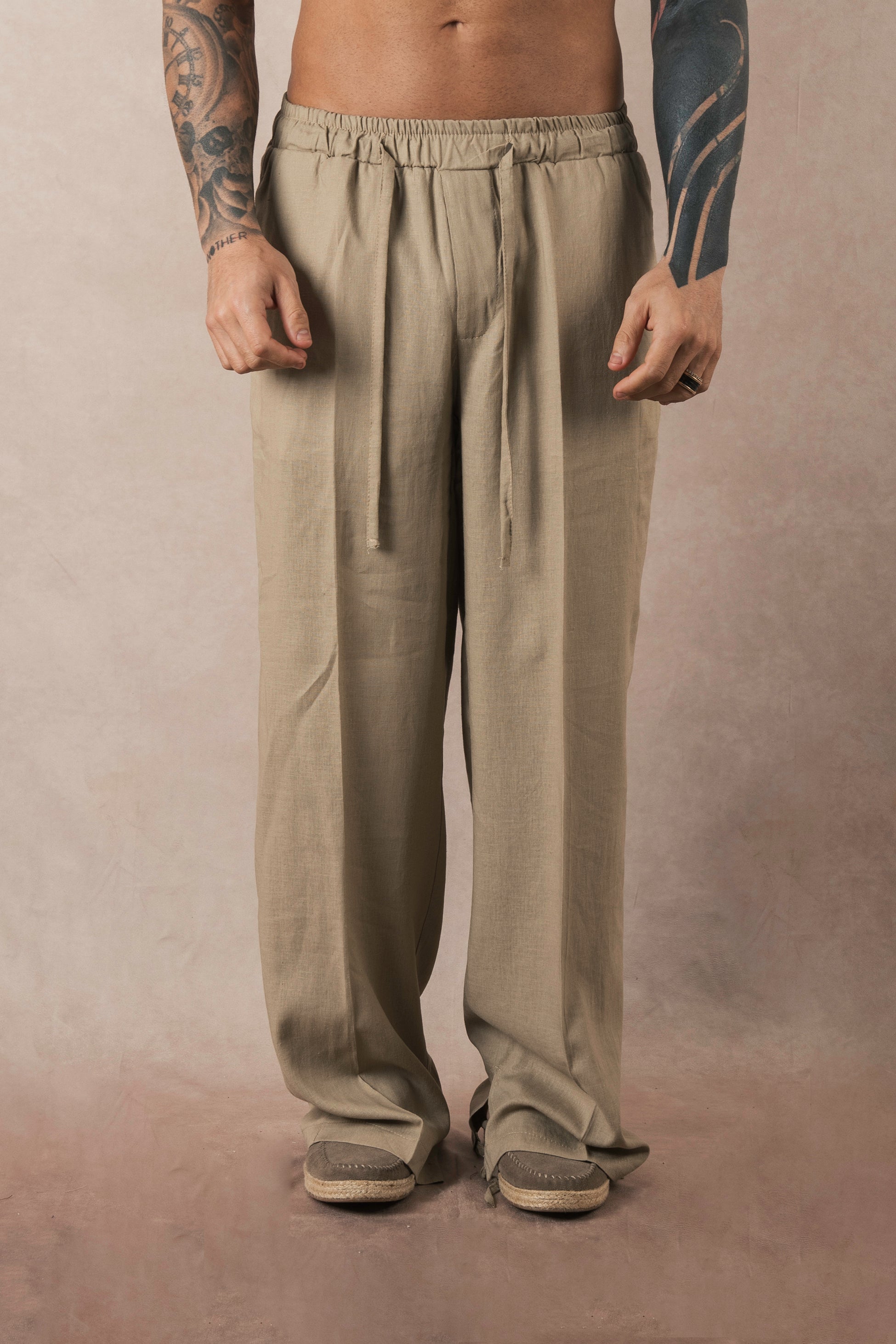 Pantalone Palazzo In Lino Khaki