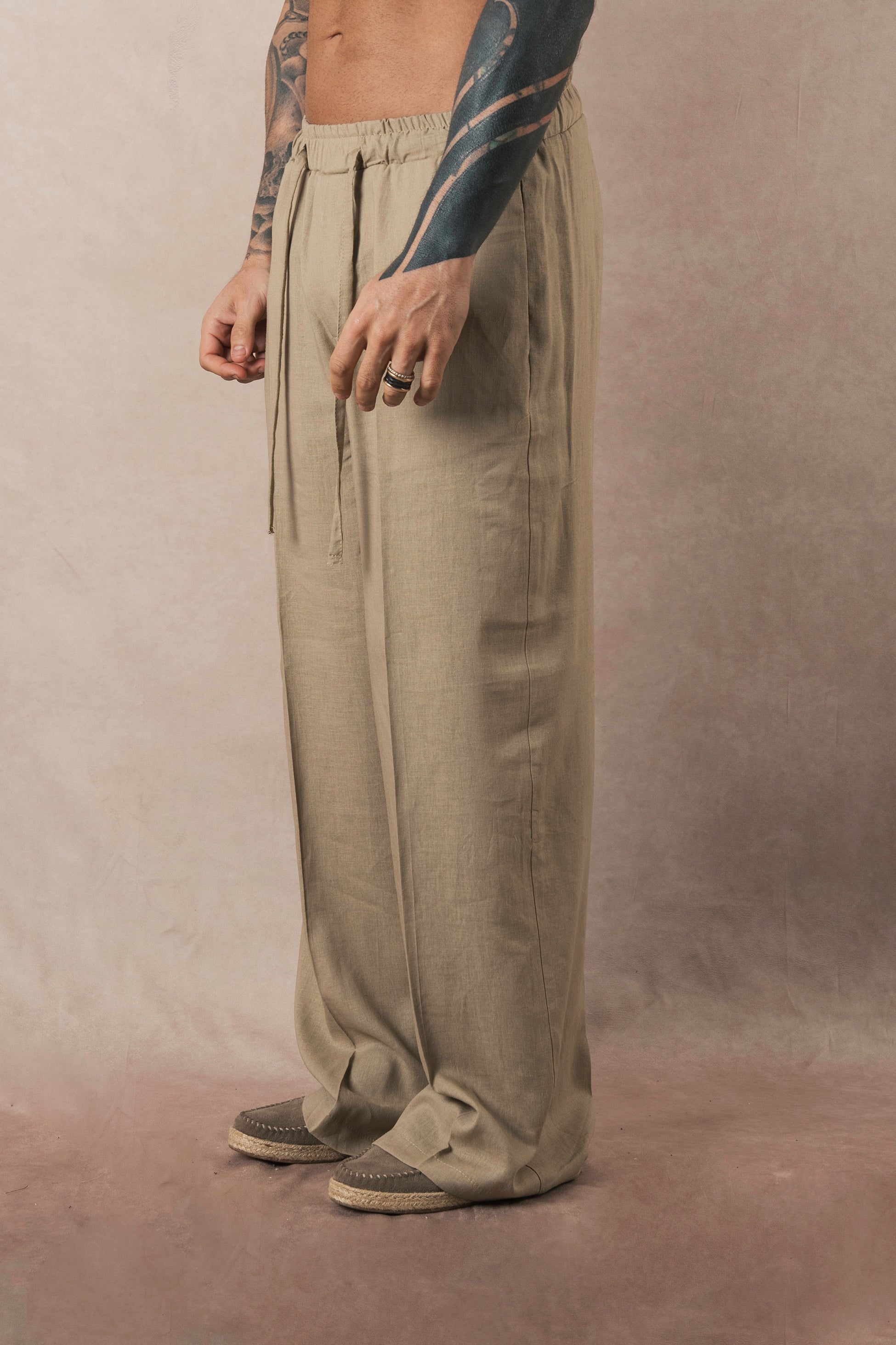 Pantalone Palazzo In Lino Khaki