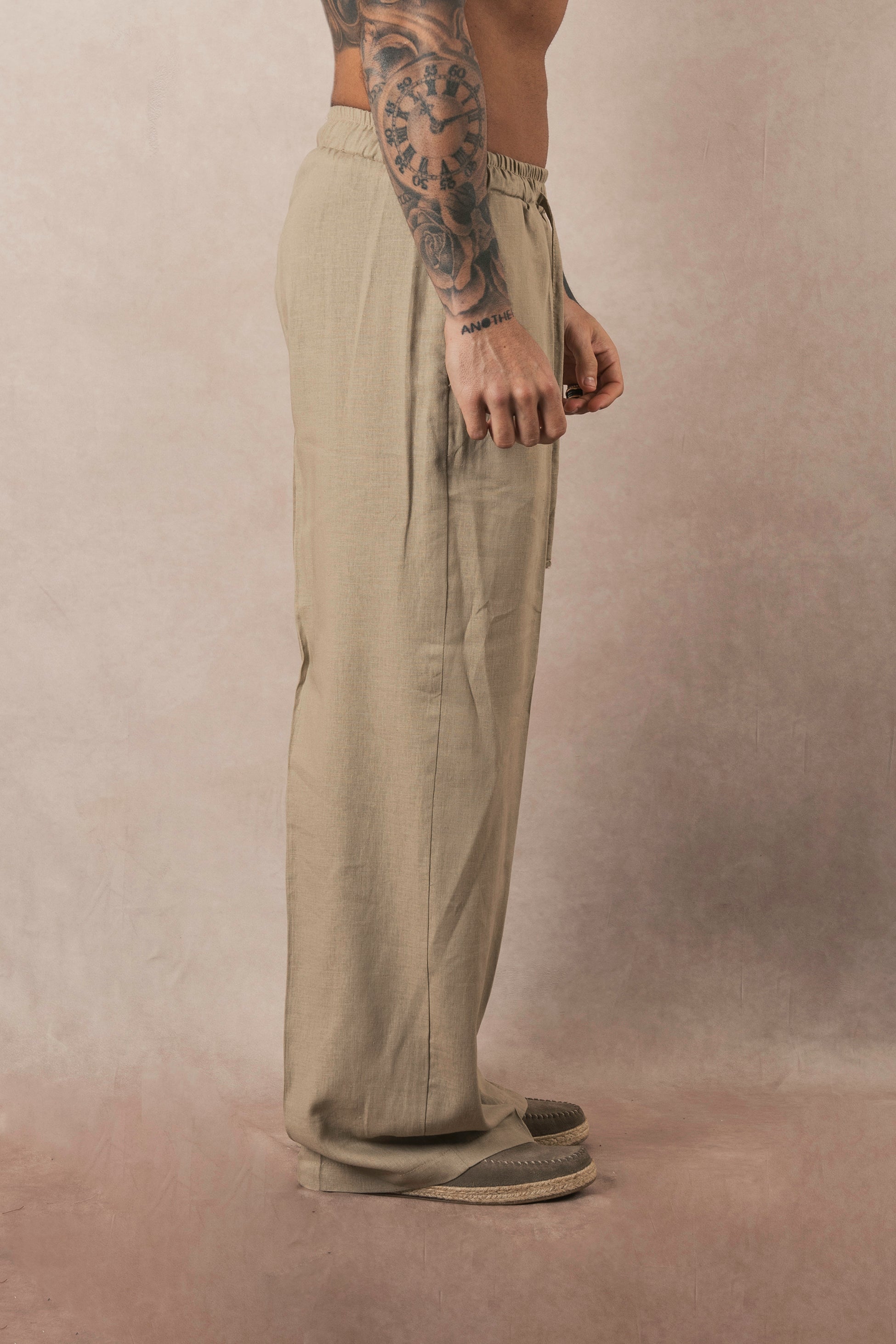 Pantalone Palazzo In Lino Khaki