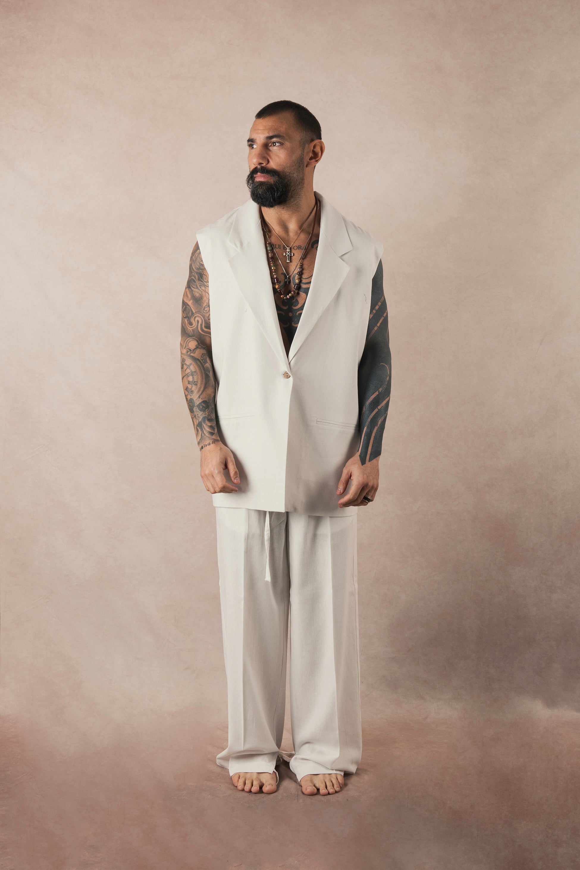 Pantalone Palazzo In Lino Bianco
