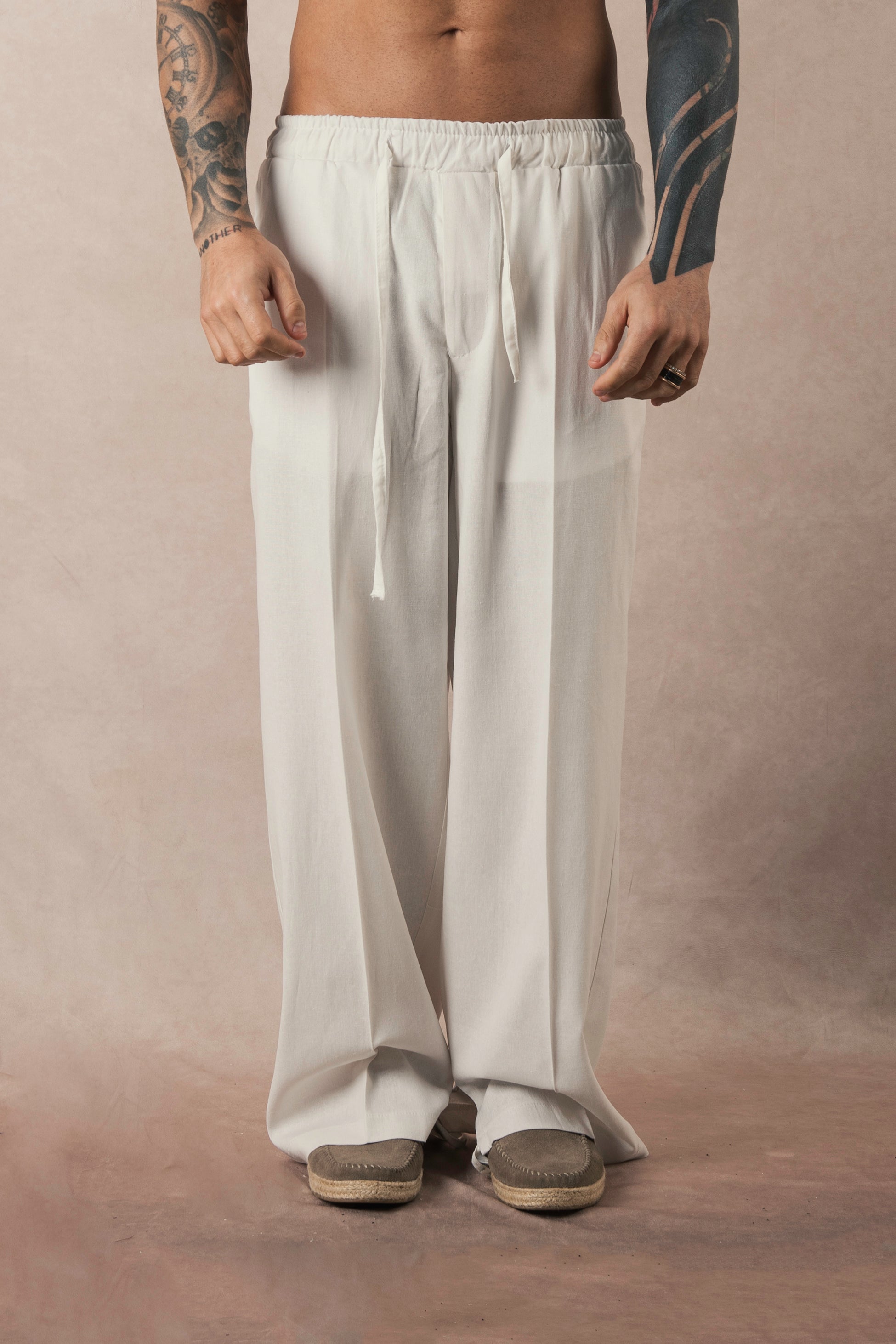 Pantalone Palazzo In Lino Bianco