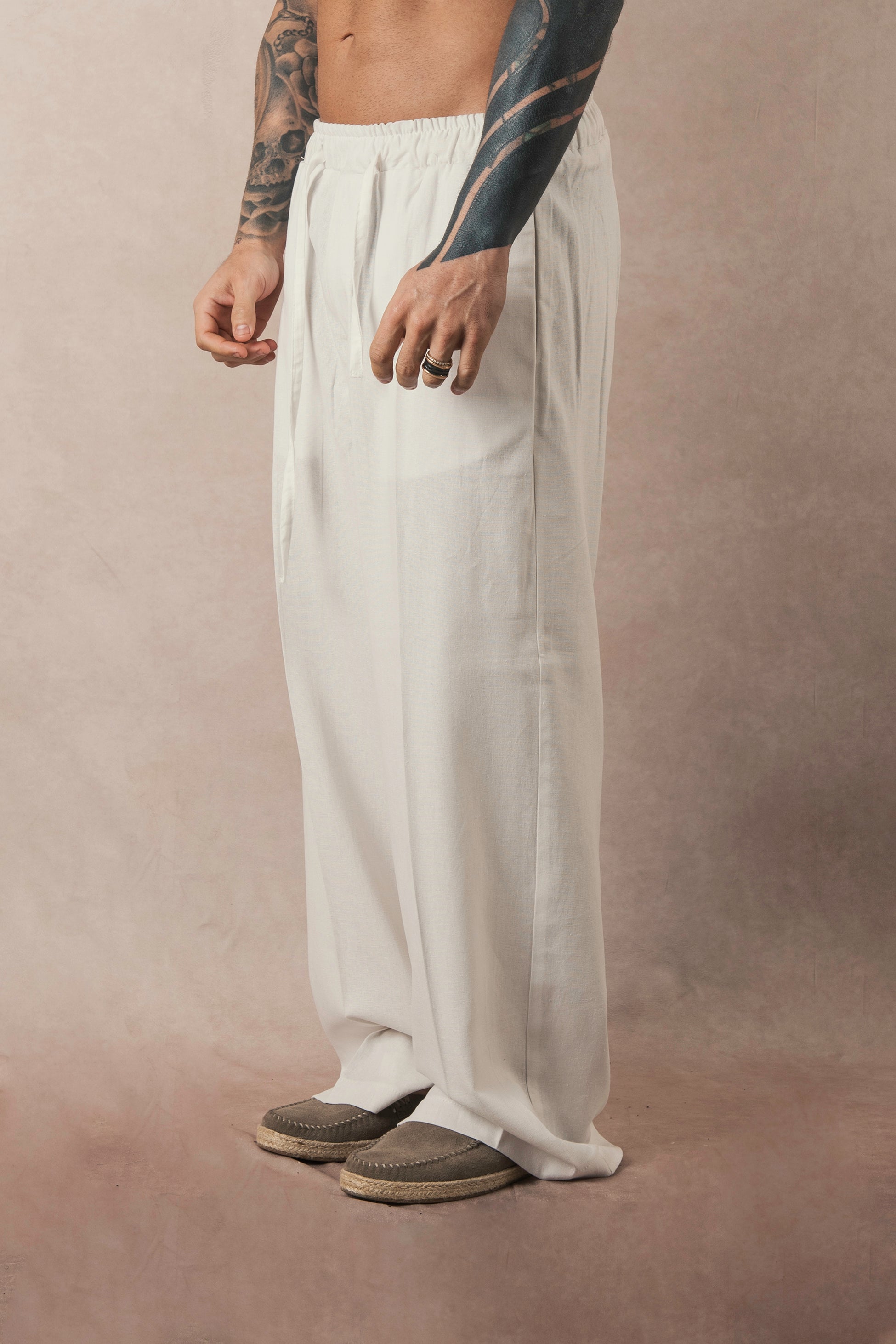 Pantalone Palazzo In Lino Bianco