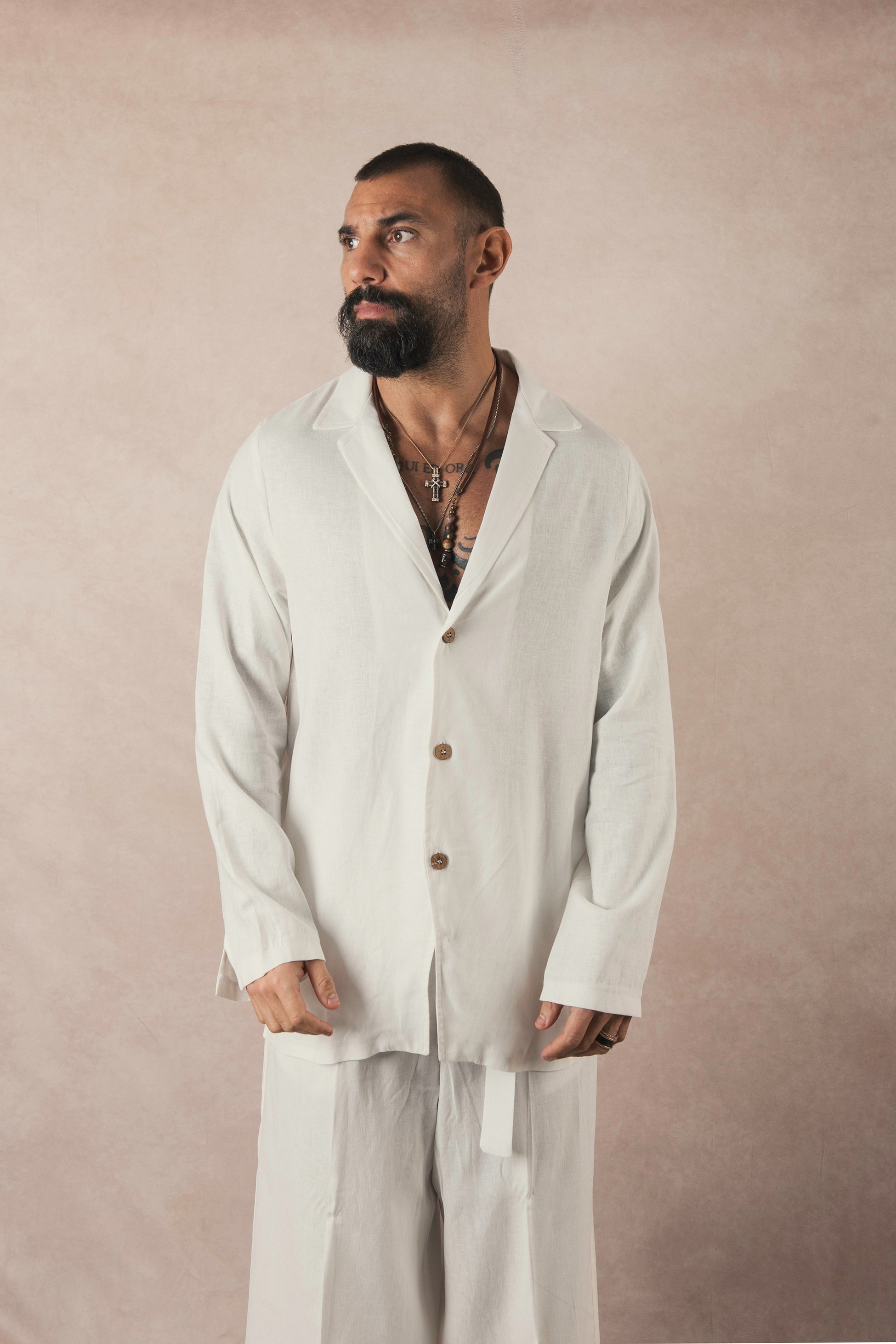 3 Button White Linen Jacket