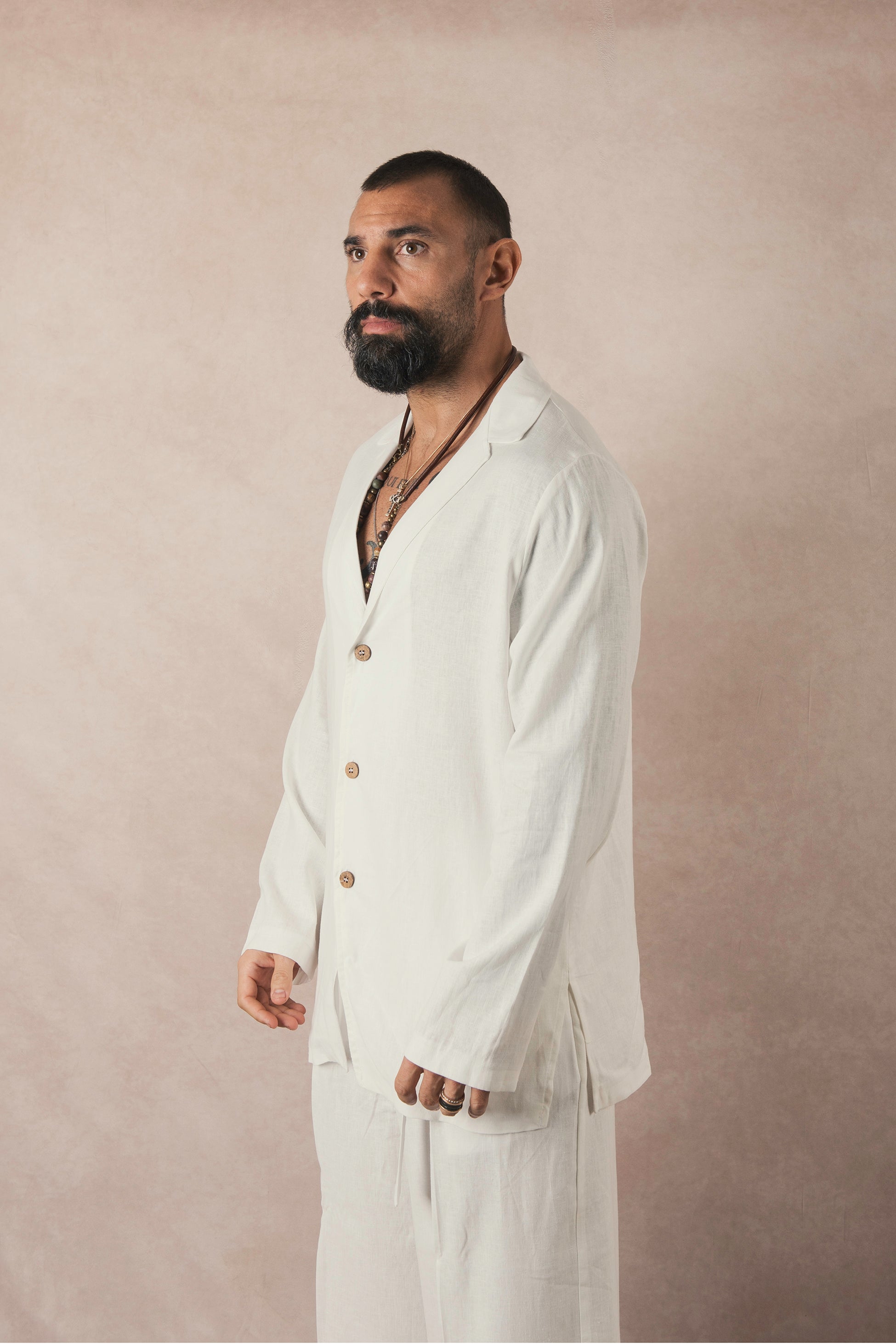 3 Button White Linen Jacket