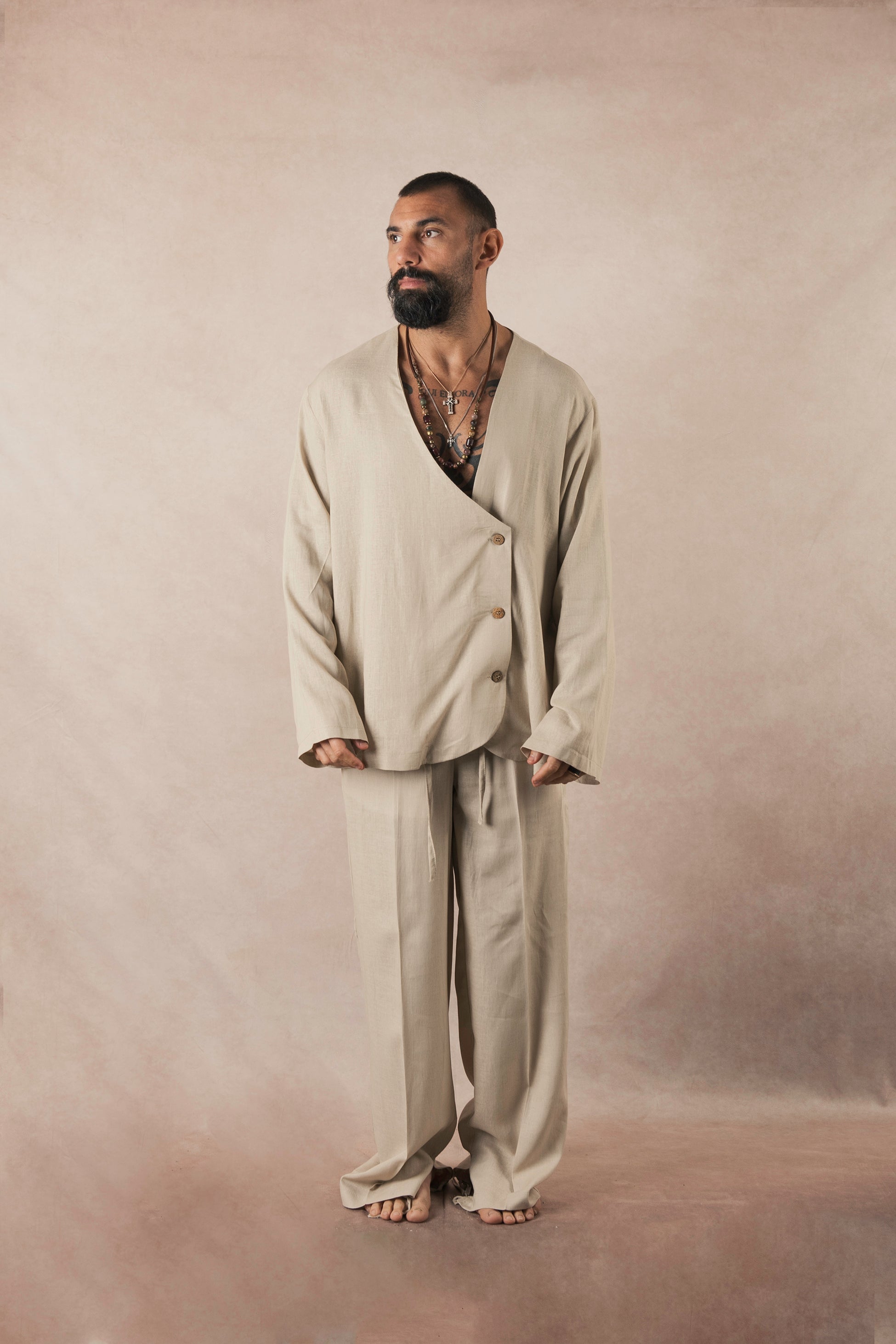 Beige Linen Palazzo Pants