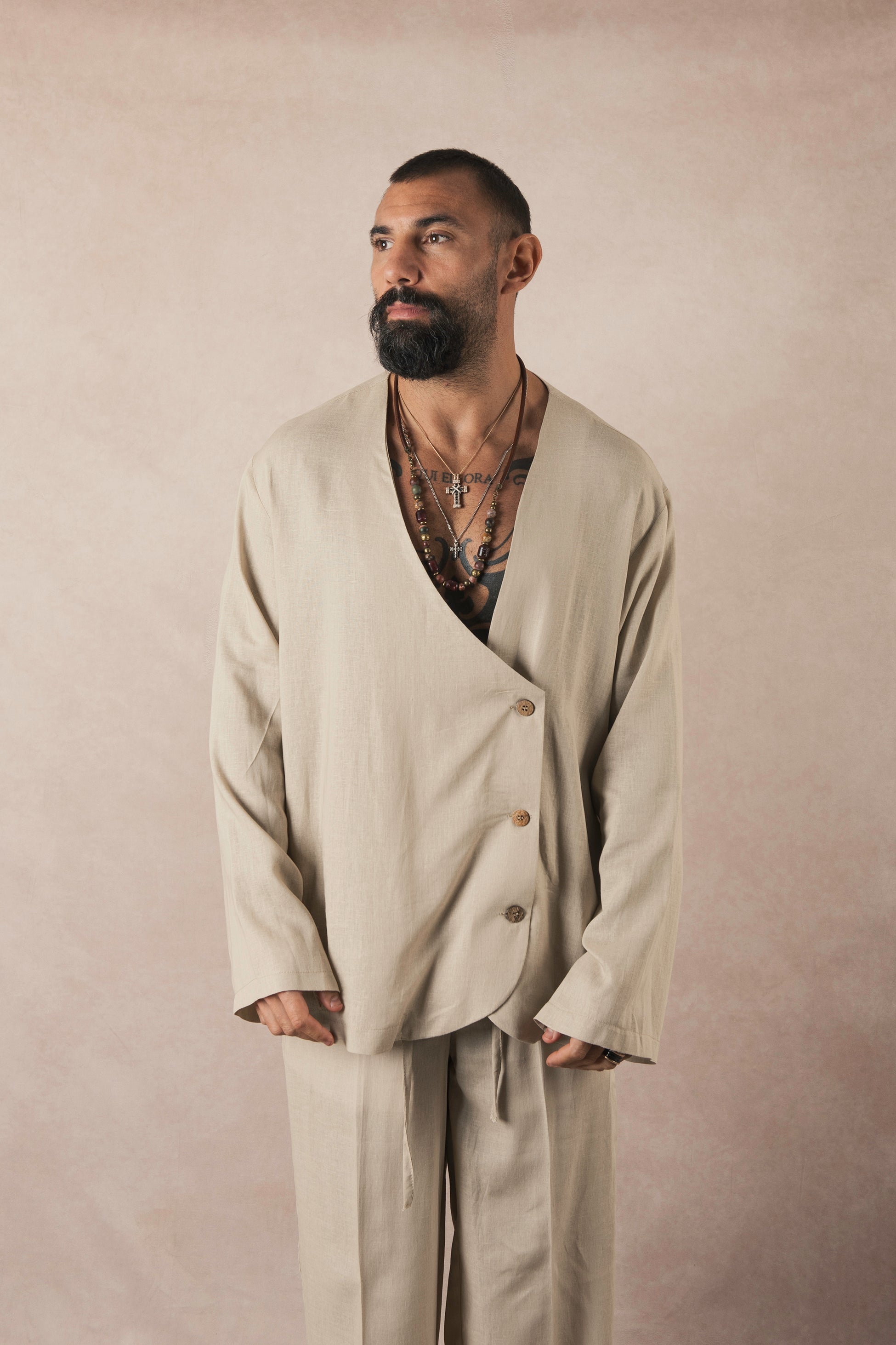 Beige Linen Asymmetric Jacket
