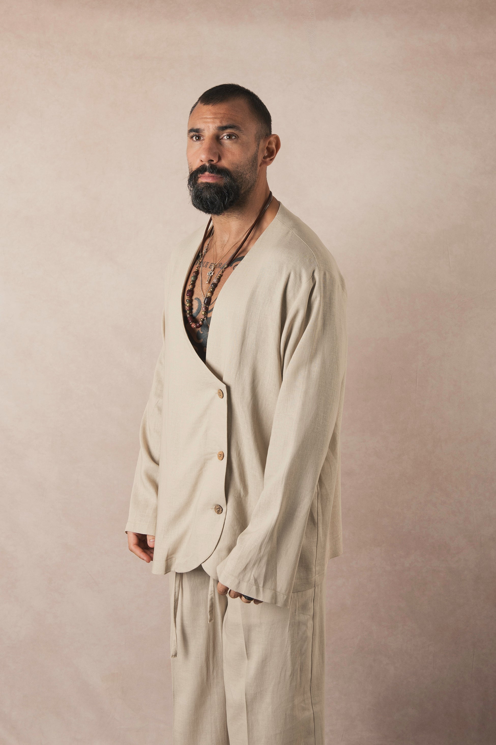 Beige Linen Asymmetric Jacket