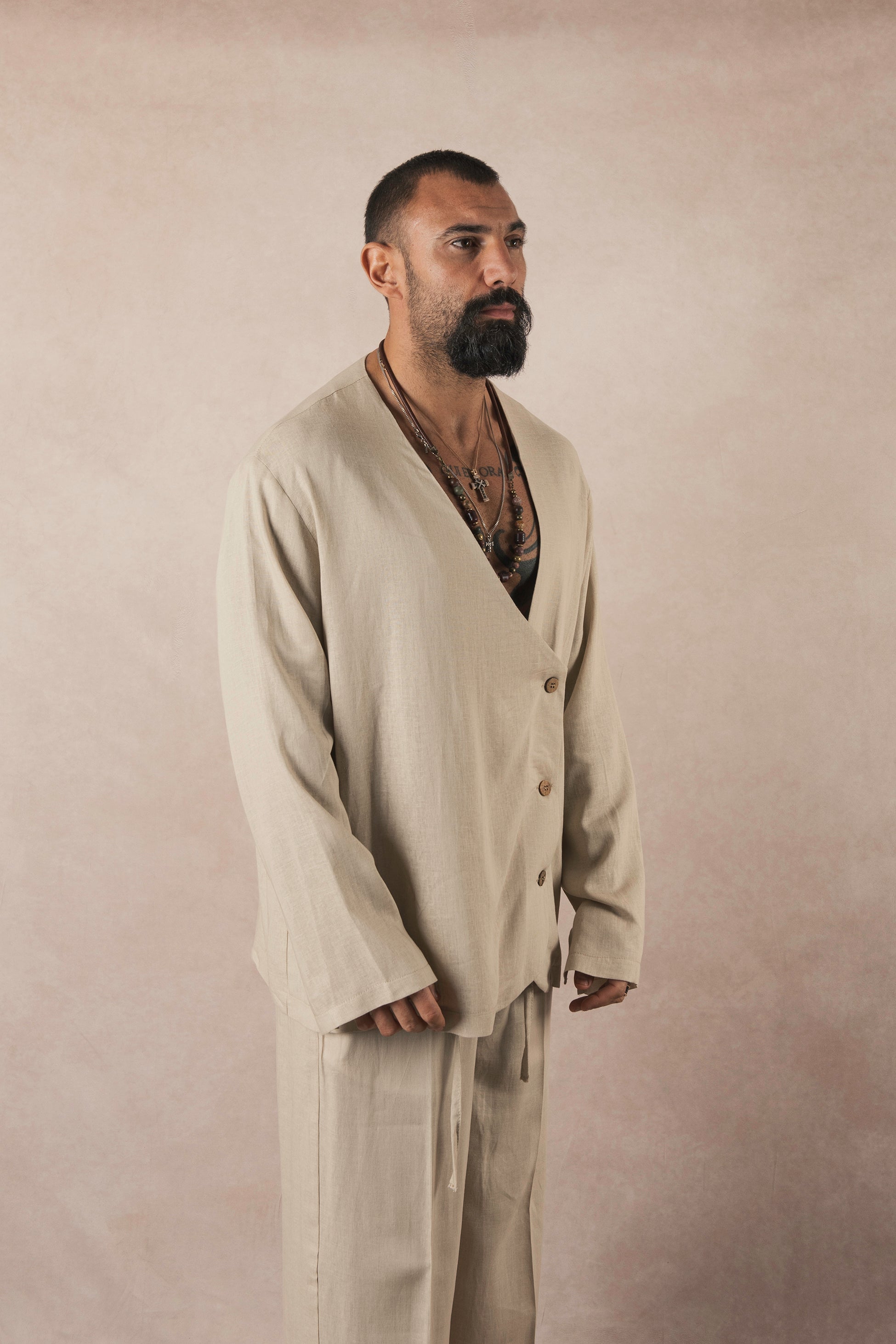 Beige Linen Asymmetric Jacket