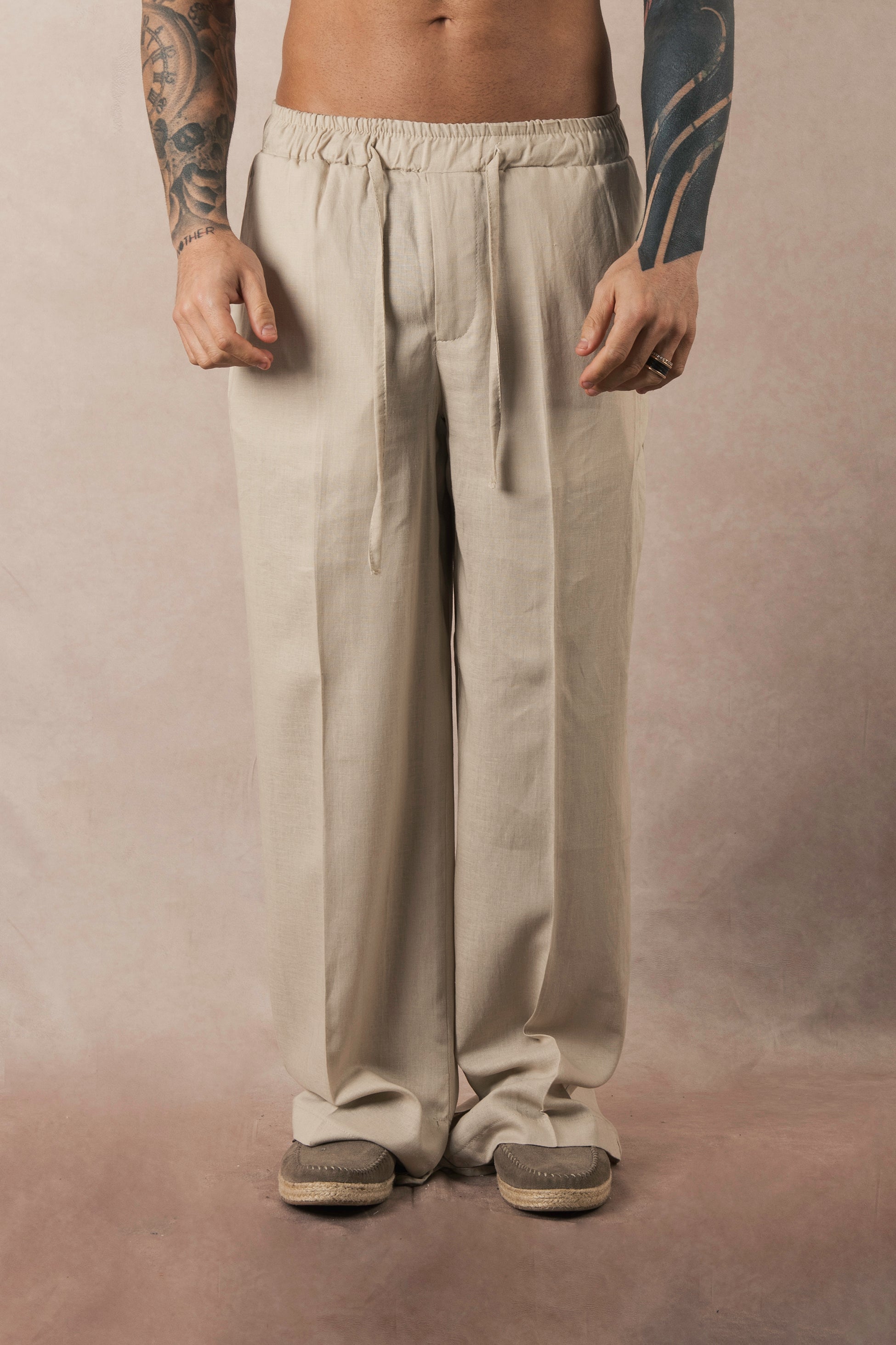 Beige Linen Palazzo Pants