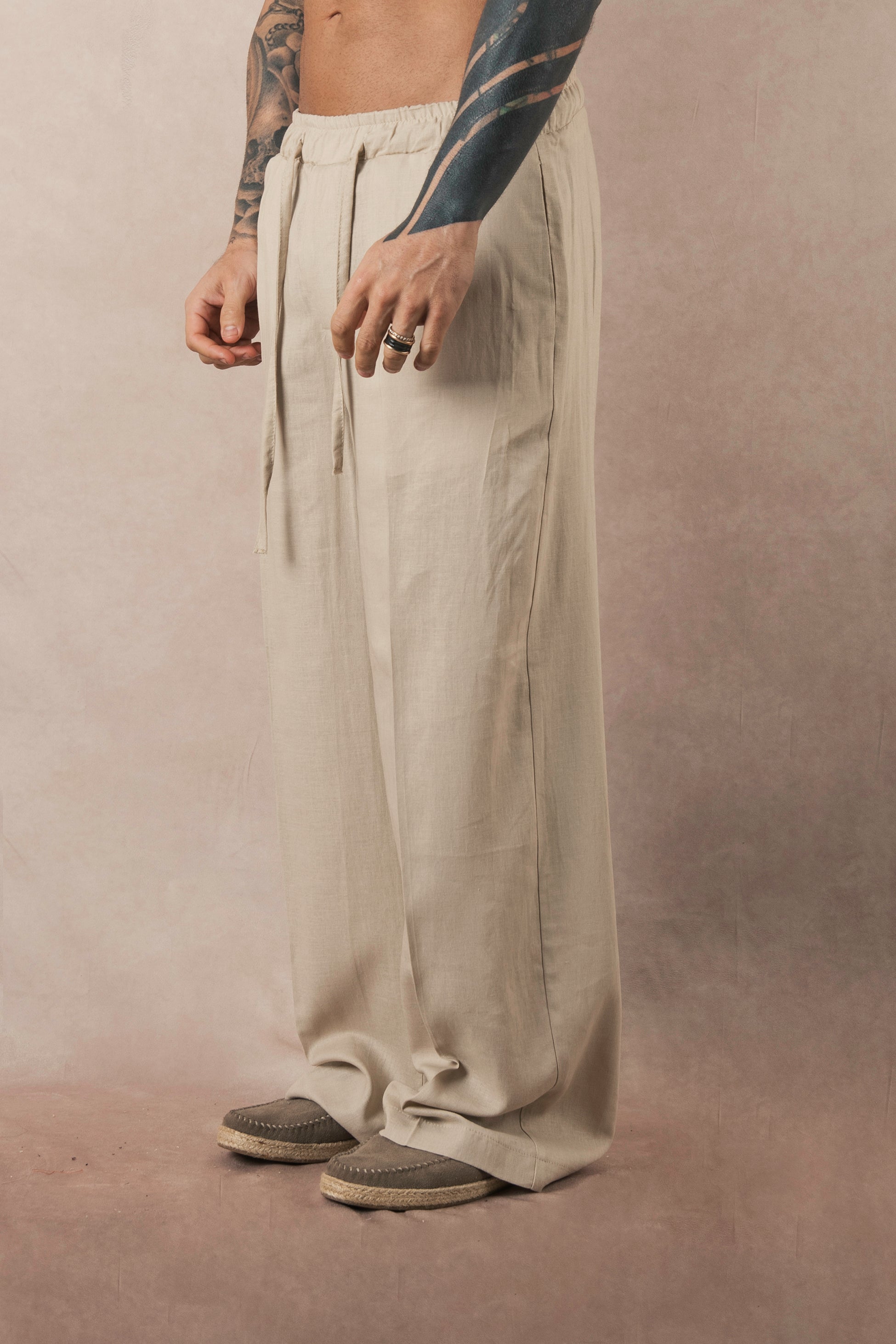 Beige Linen Palazzo Pants