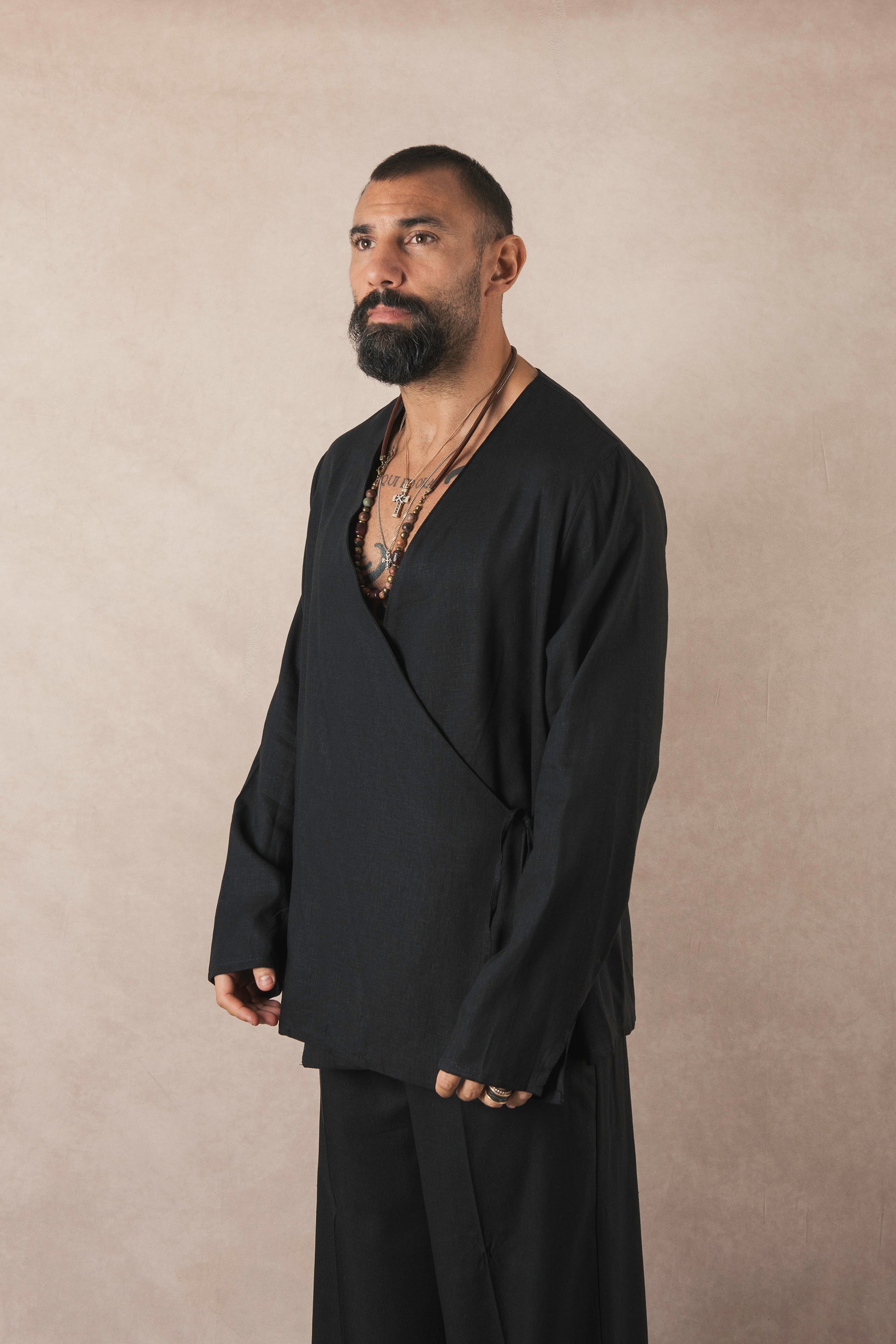 Giacca Kimono In Lino Nero