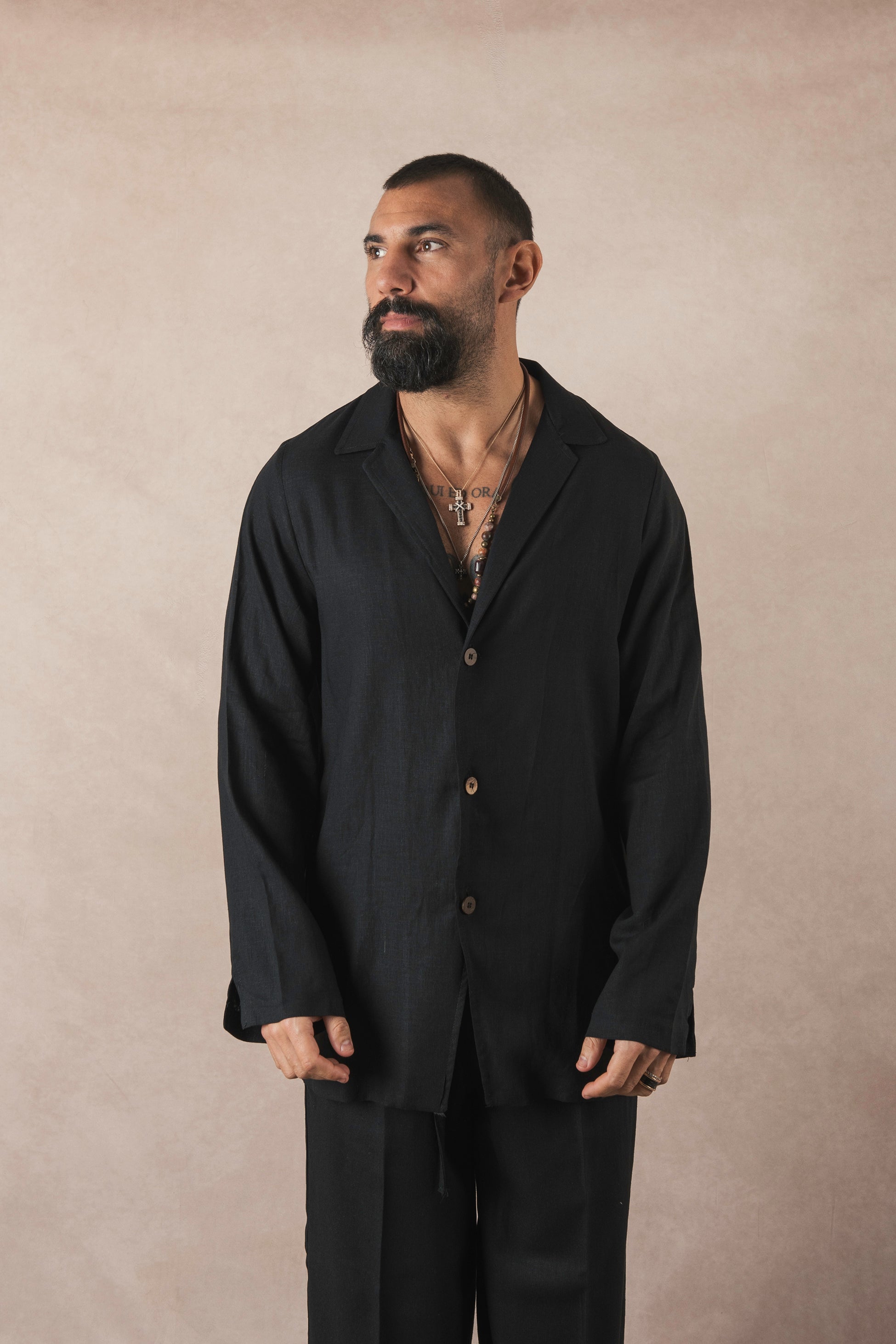 3 Button Black Linen Jacket
