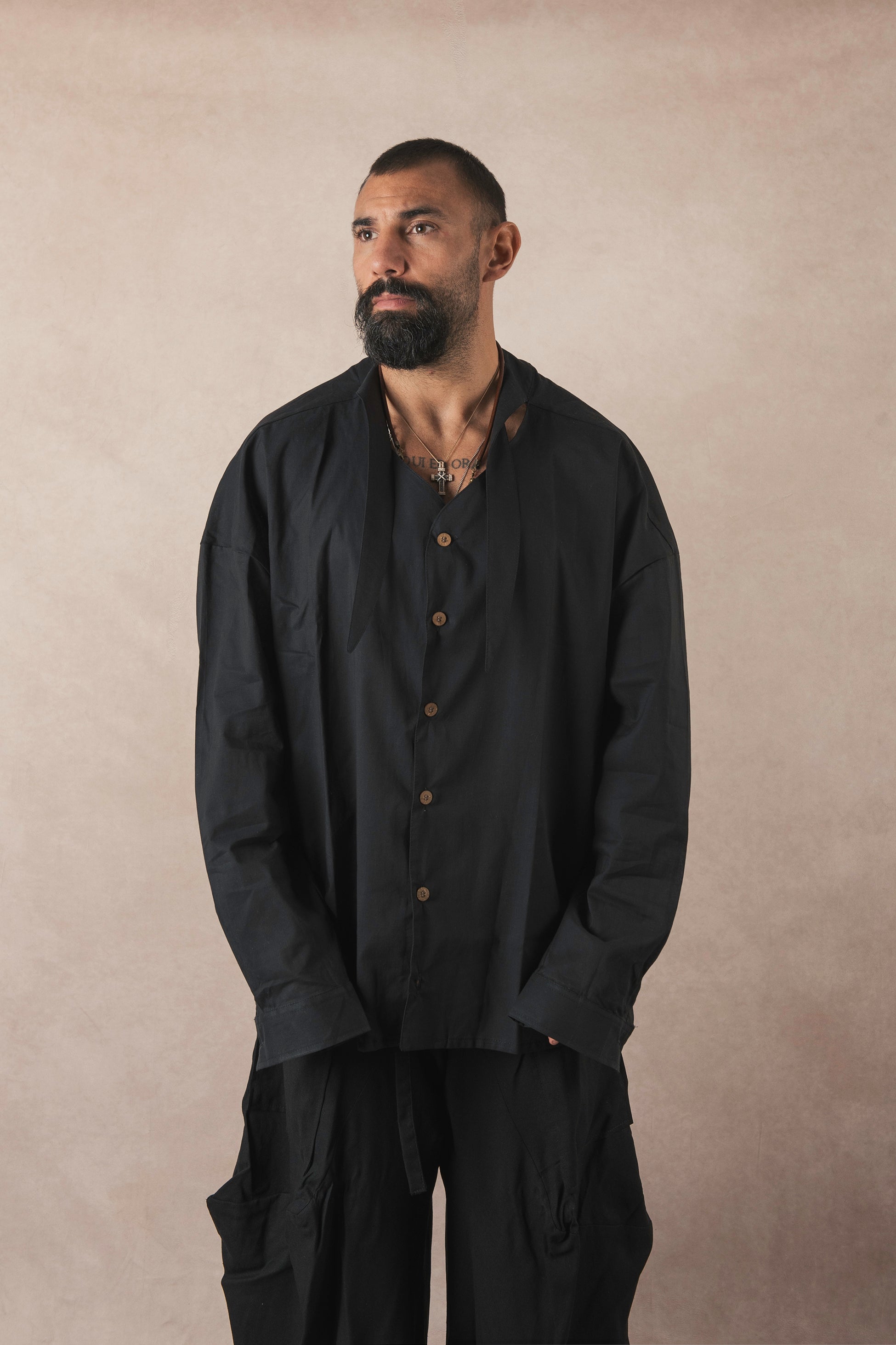 Camicia Con Foulard In Cotone Nero