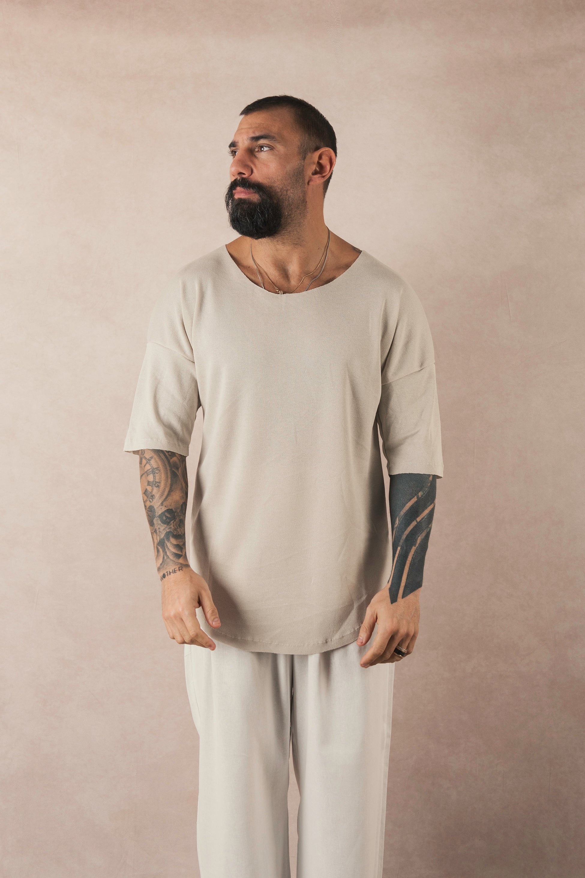 Beige Viscose Half Sleeve T-Shirt