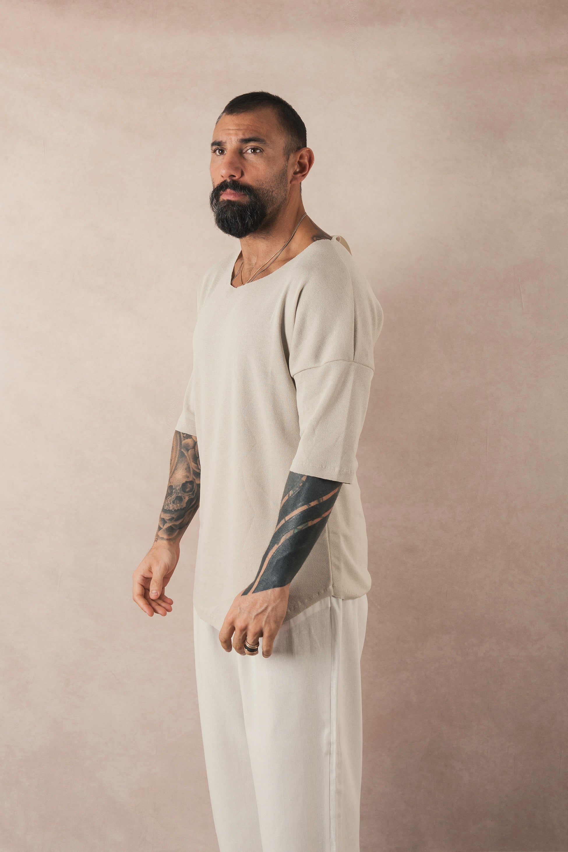 Beige Viscose Half Sleeve T-Shirt