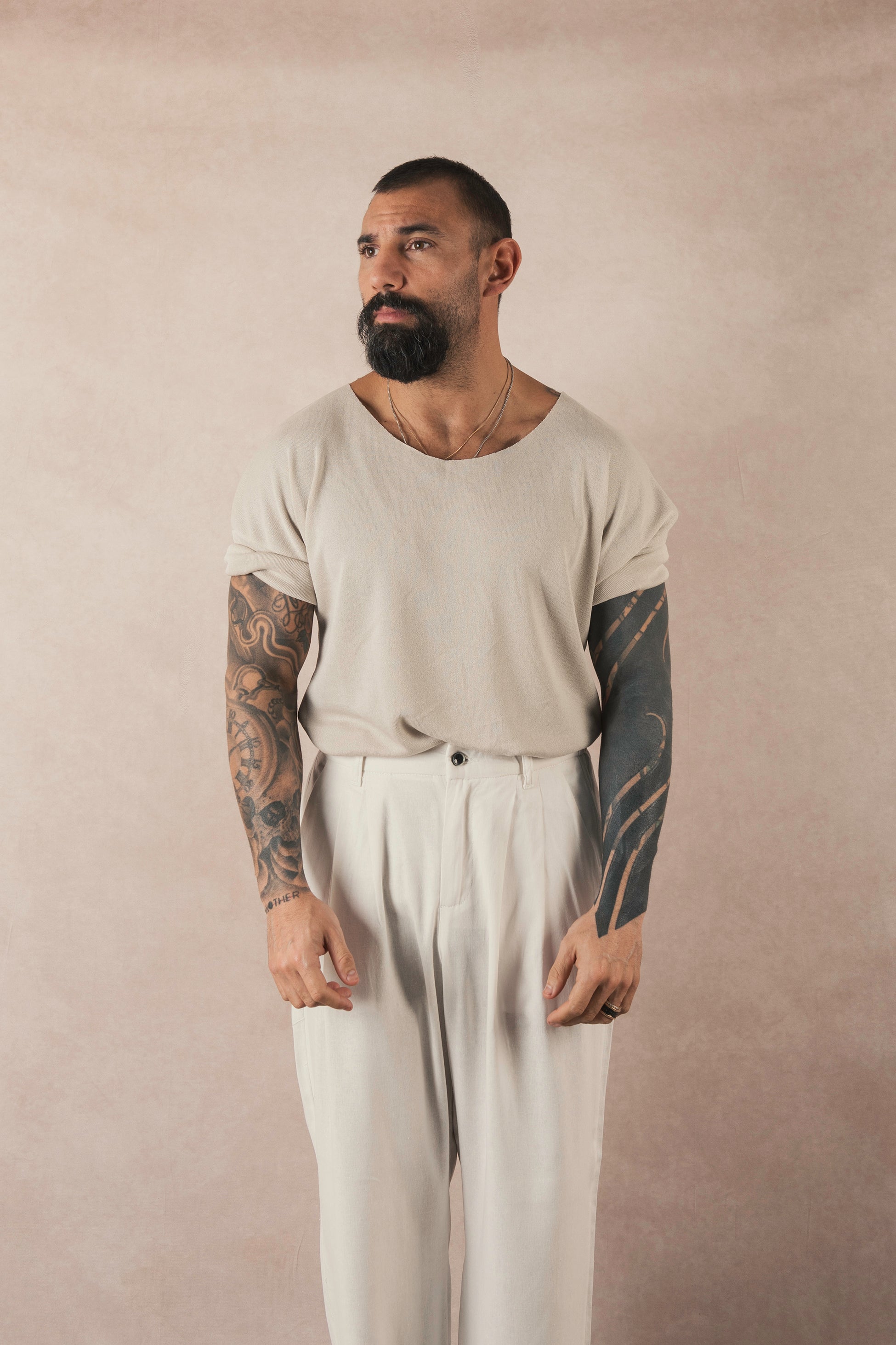 Beige Viscose Half Sleeve T-Shirt
