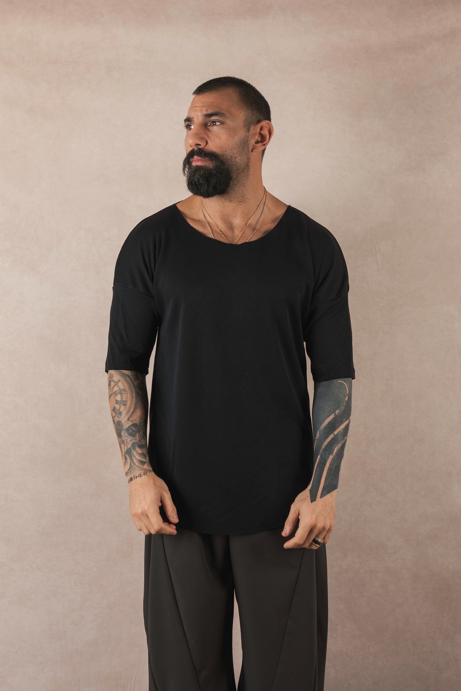 Black Viscose Half Sleeve T-Shirt