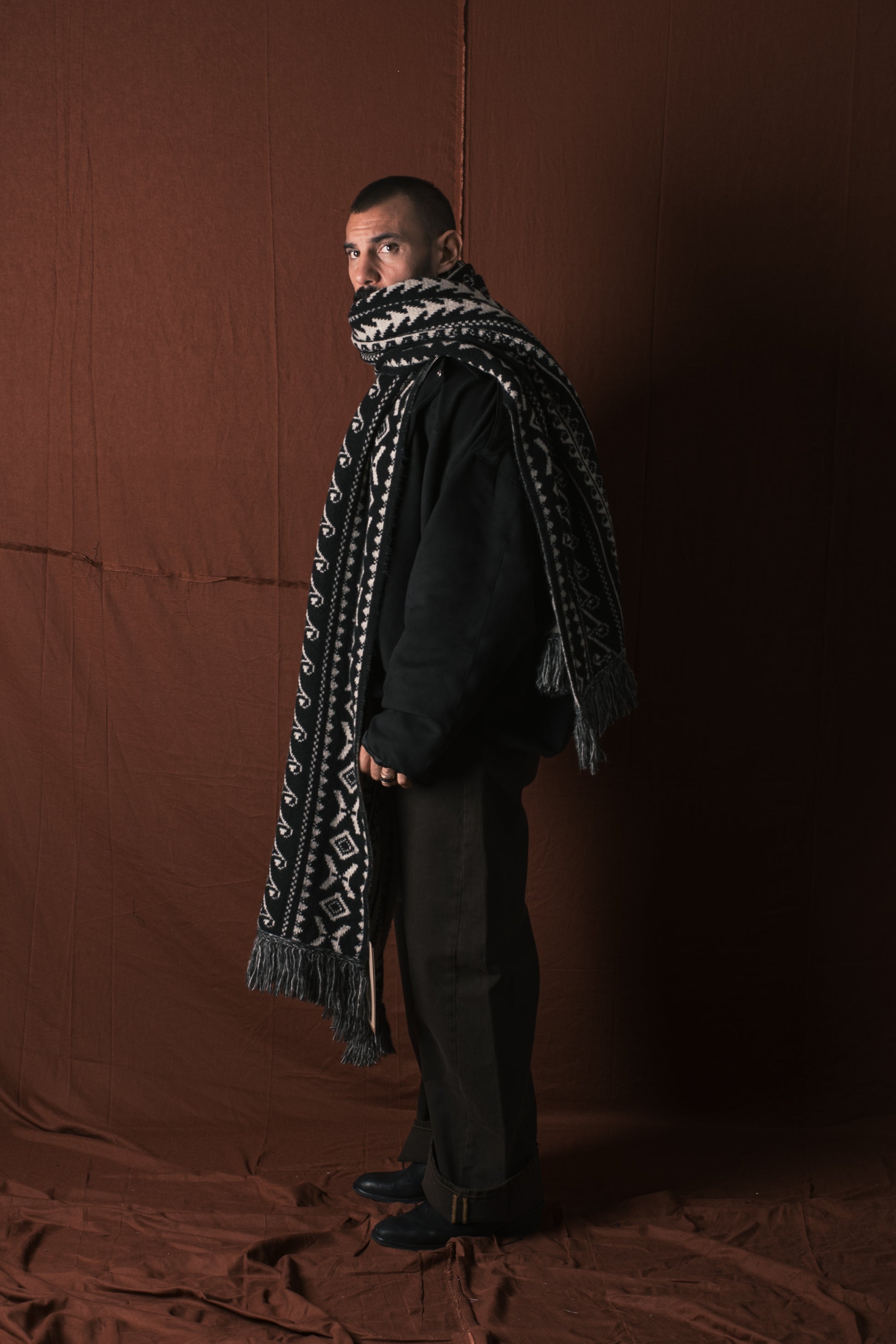 Sciarplaid In Lana Nero/Corda