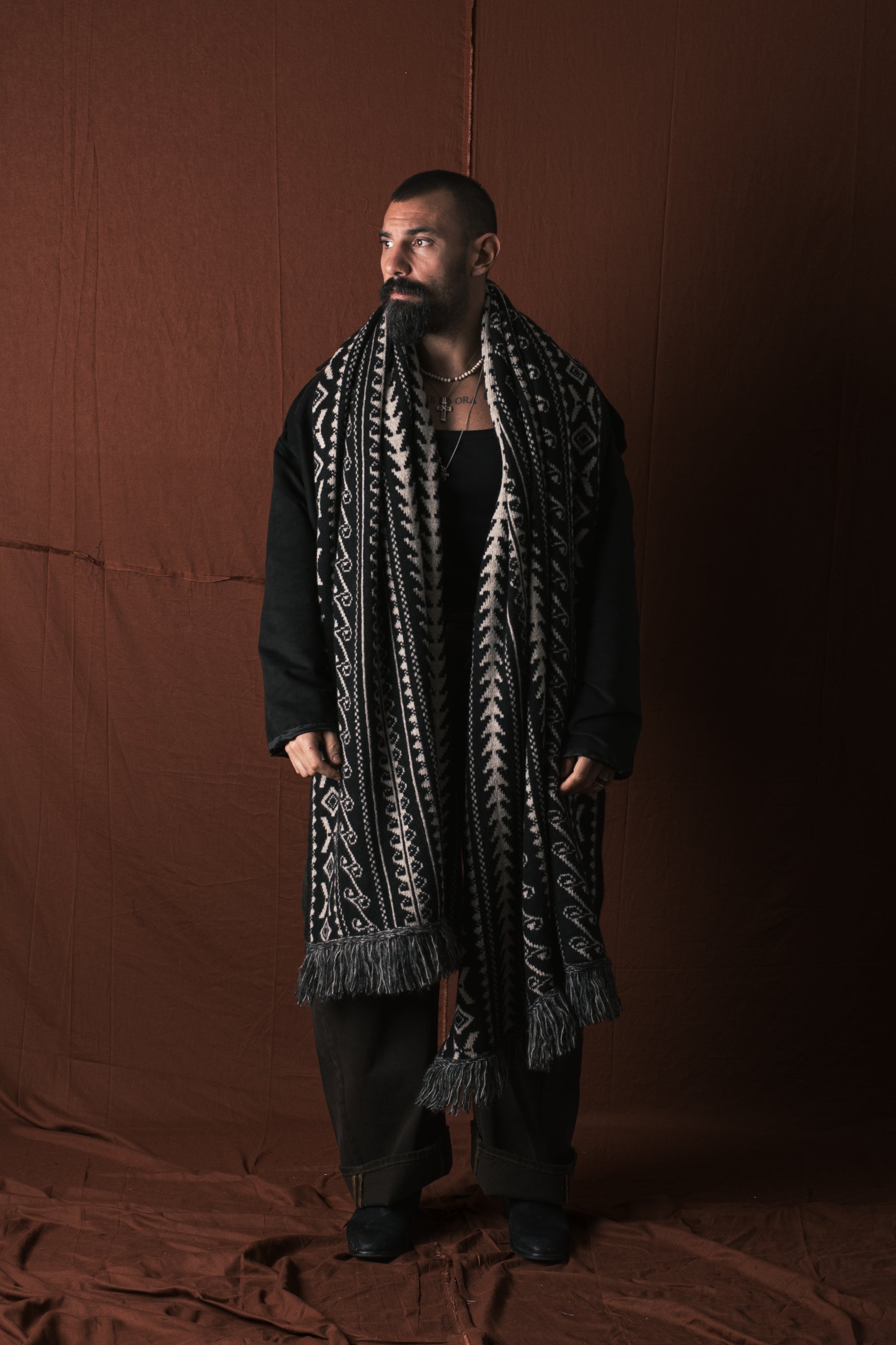 Sciarplaid In Lana Nero/Corda