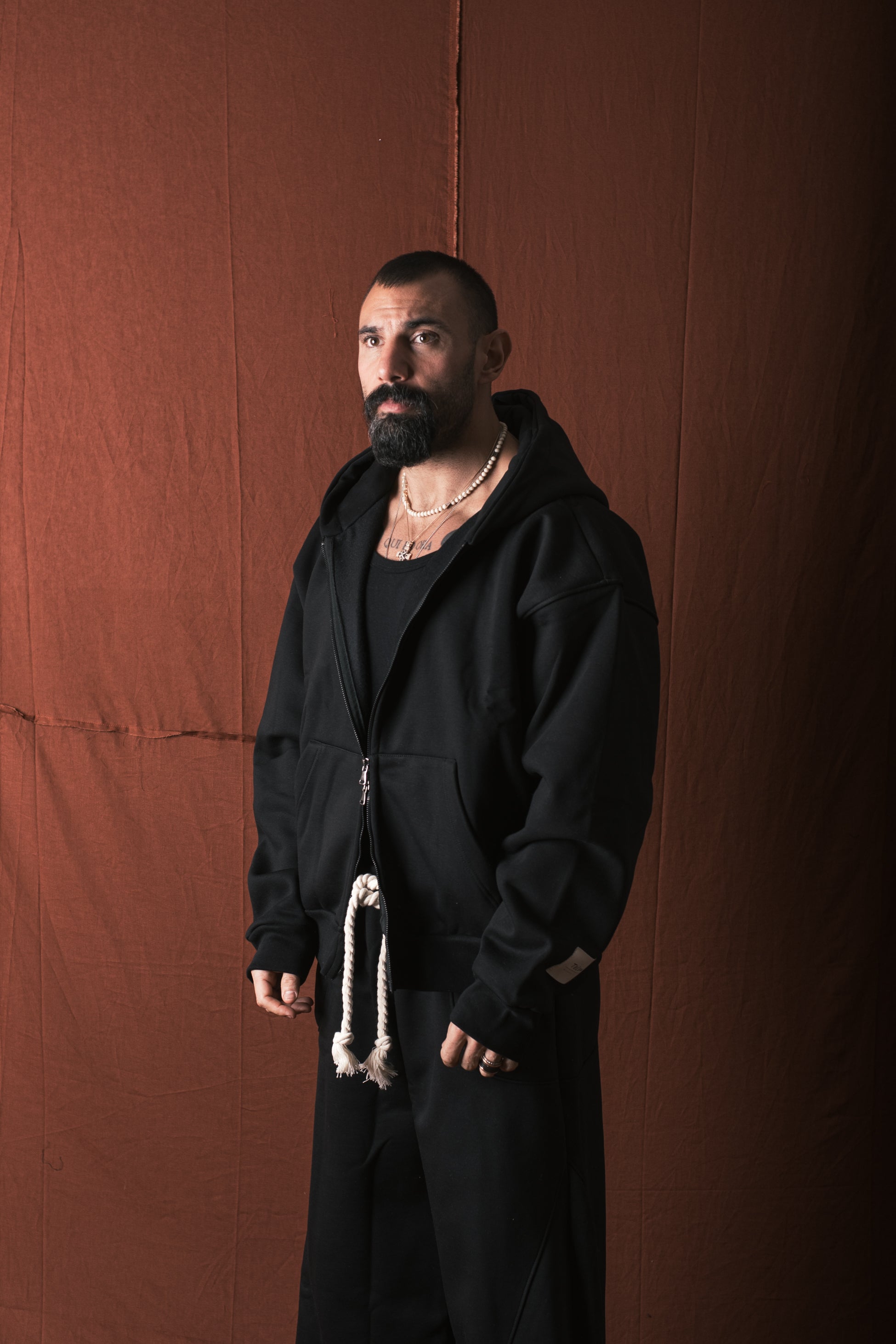 Felpa Cappuccio Con Zip Nero