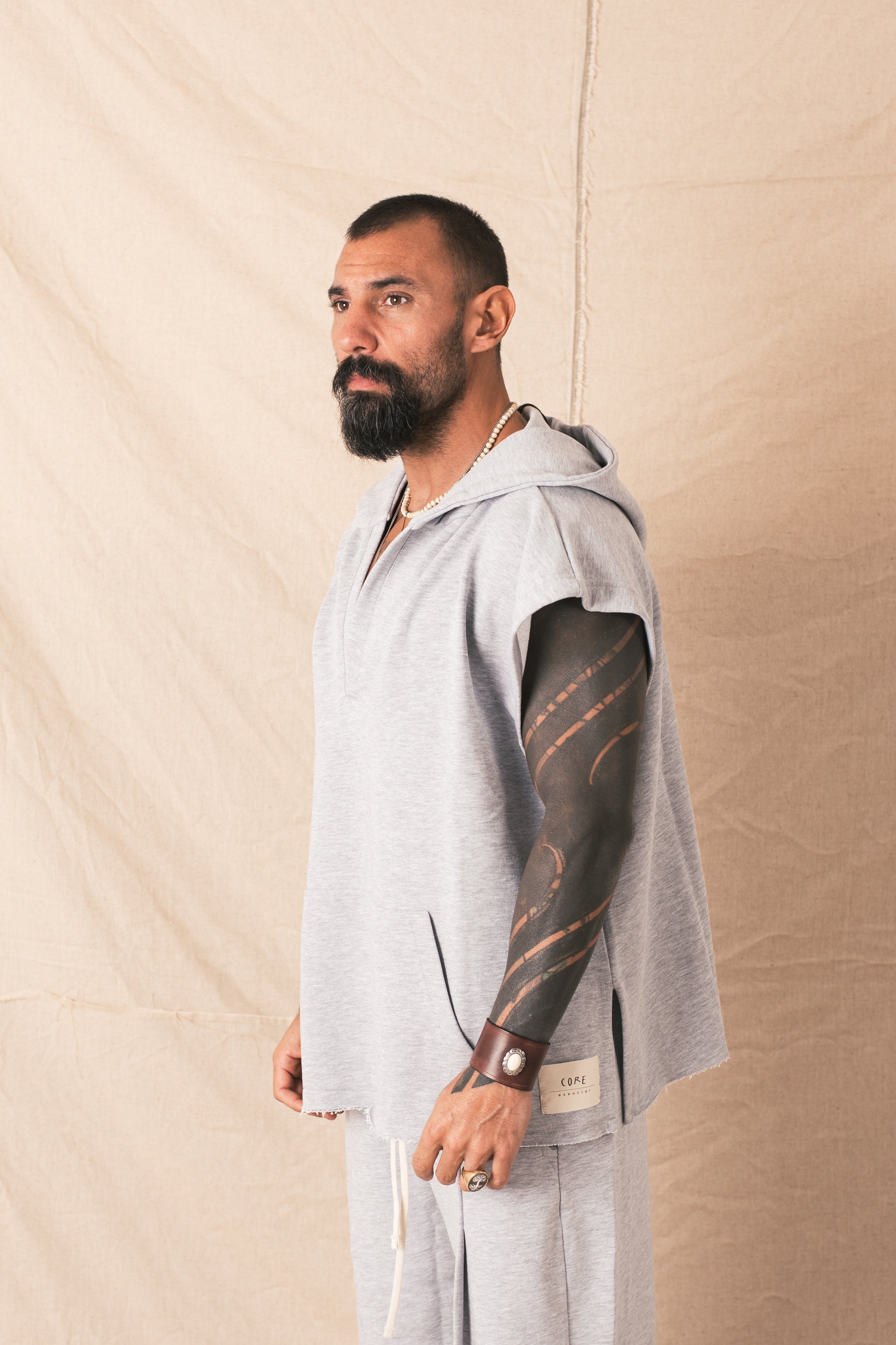 Felpa Smanicato Cappuccio Grigio