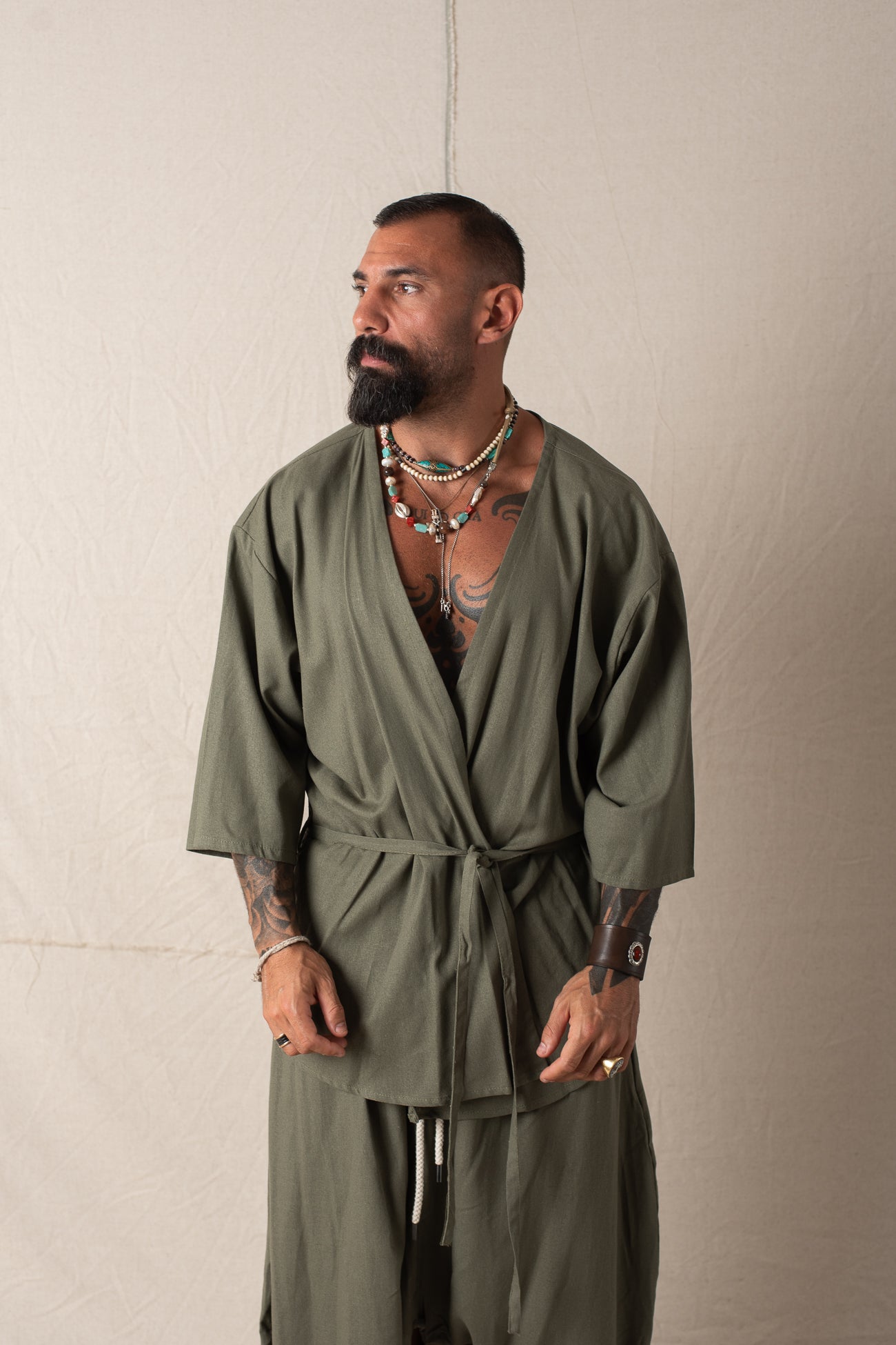 Kimono In Lino Verde