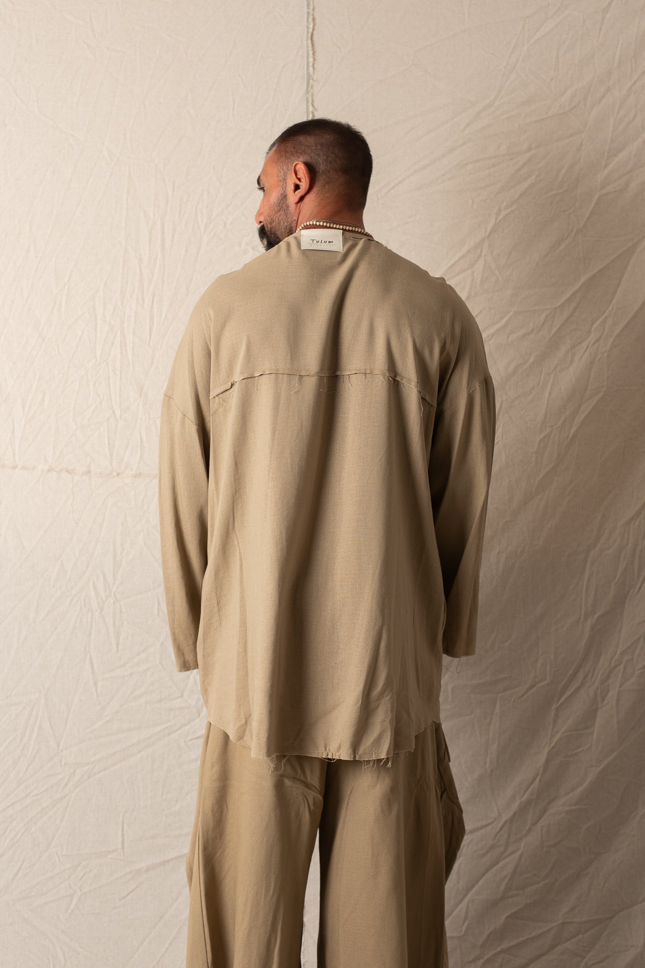 Camicia Manica Lunga In Lino Khaki