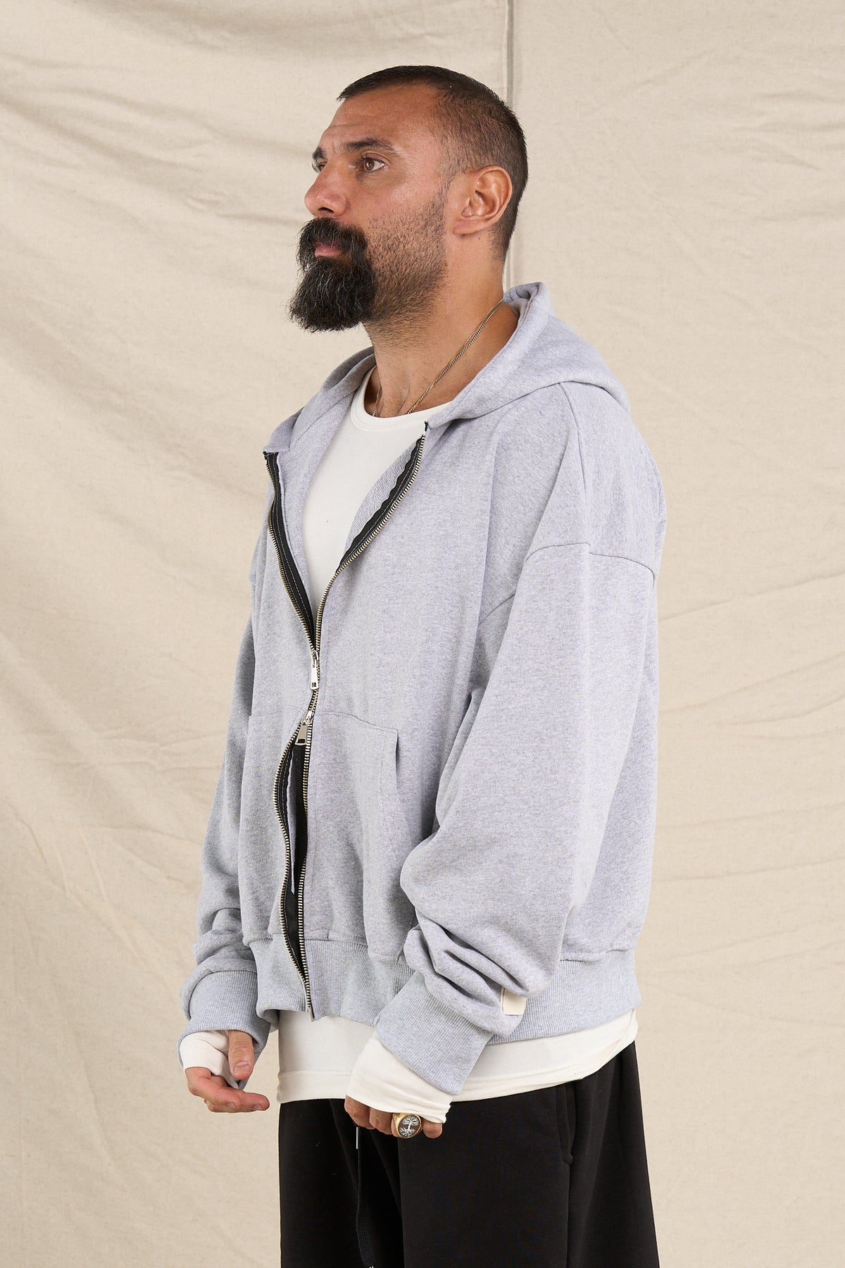 Felpa Cappuccio Zip Grigio