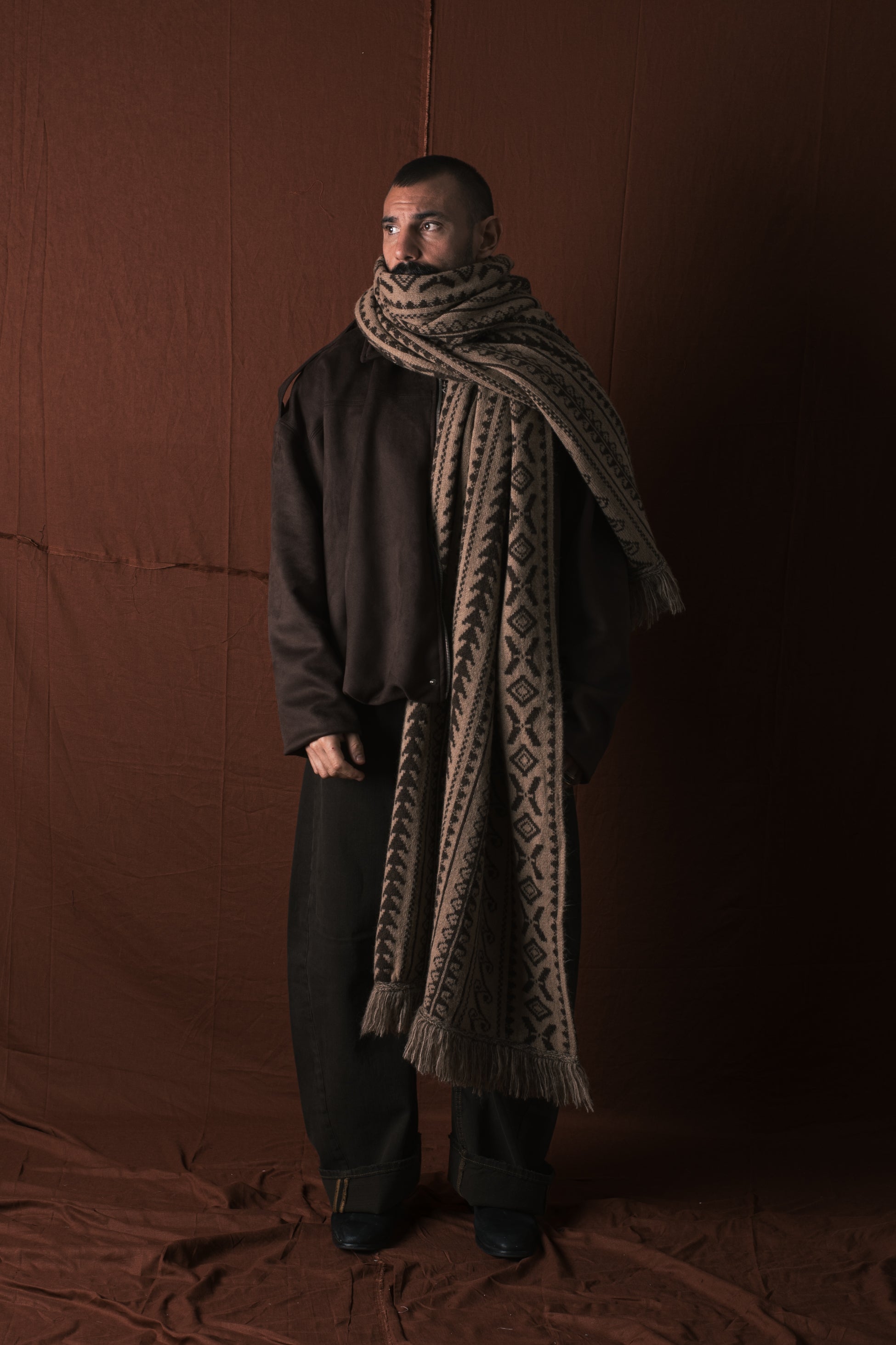 Sciarplaid In Lana Beige/Moro