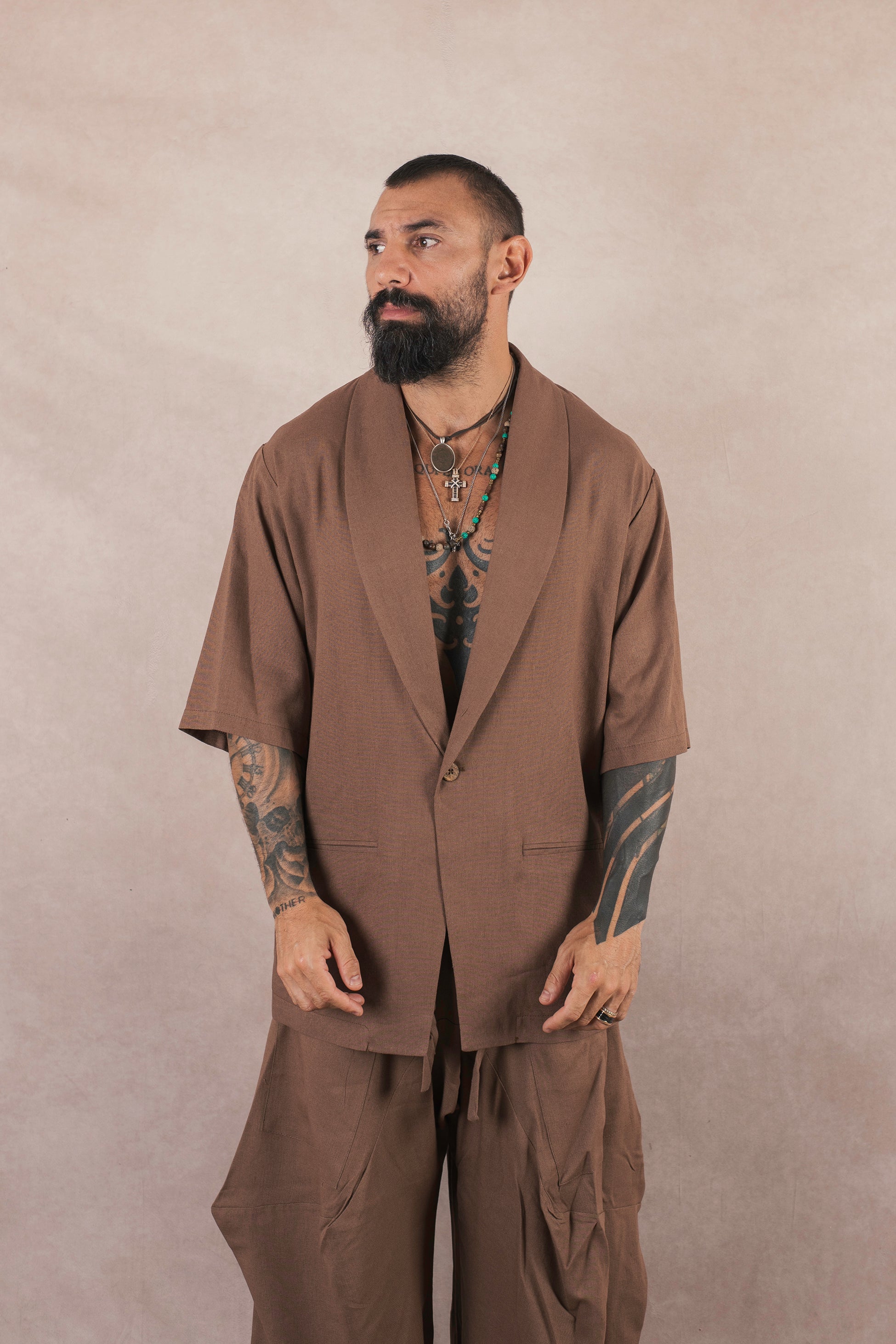 Camicia Monopetto In Lino moro