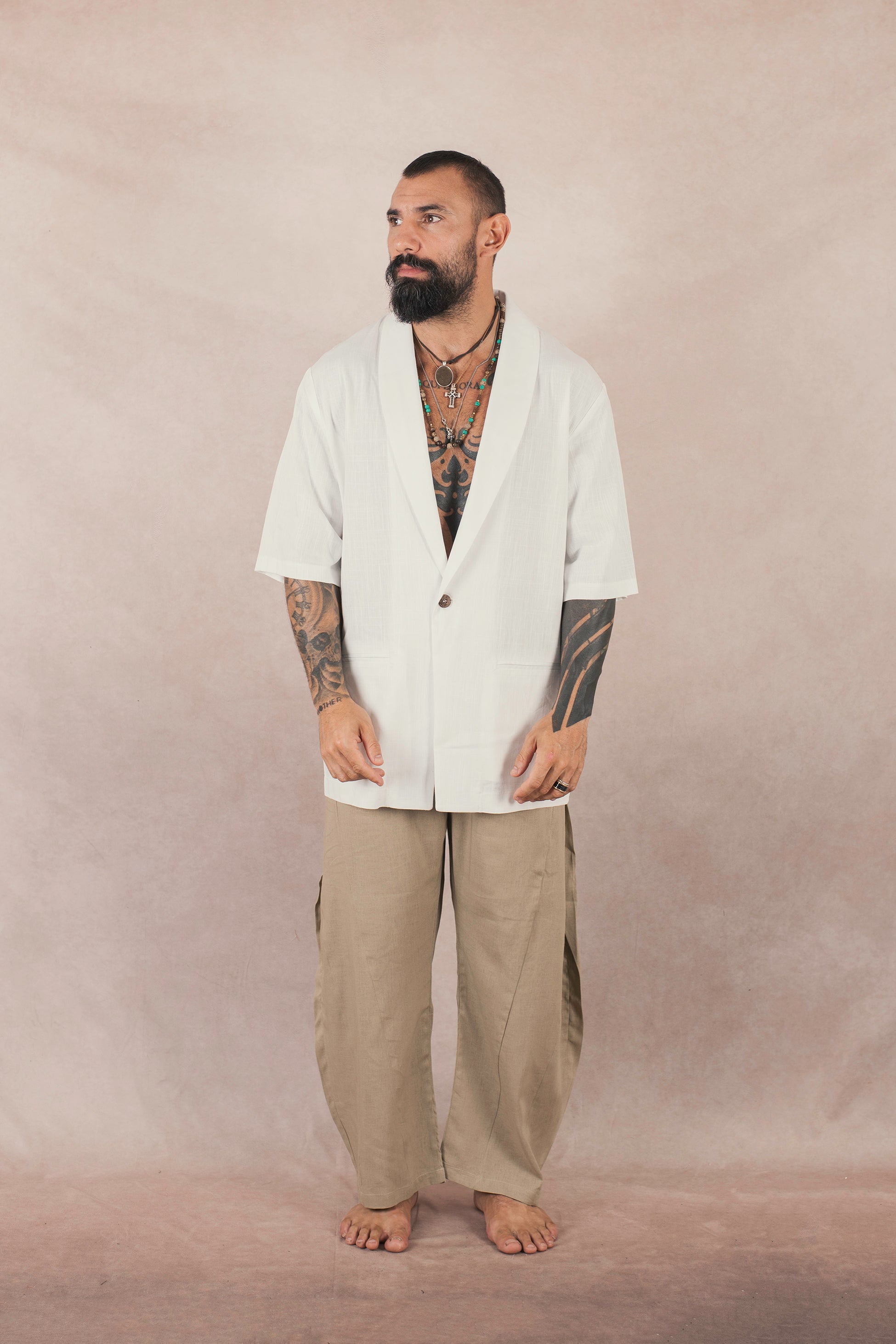 Camicia Monopetto In Lino bianco