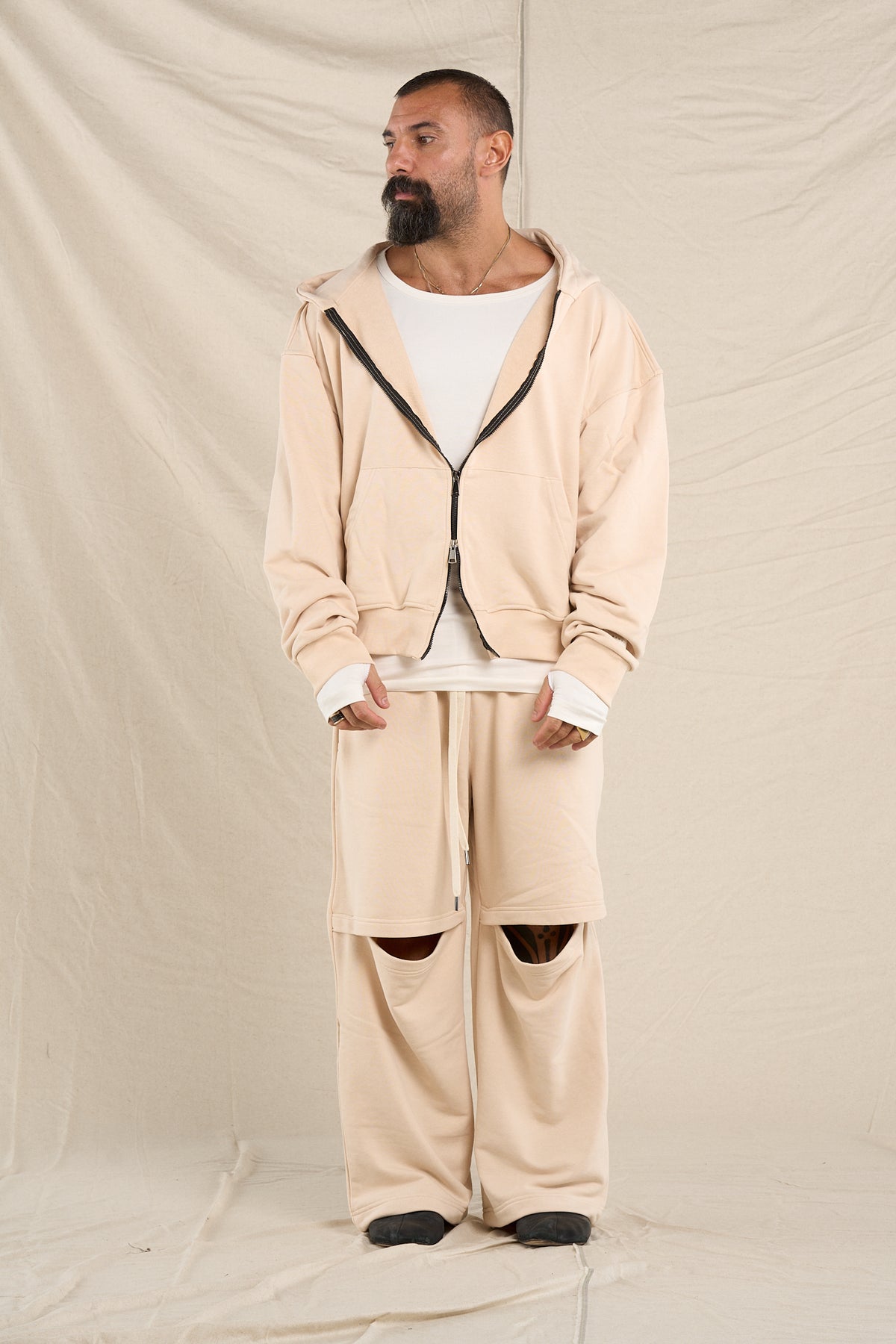 Felpa Cappuccio Zip Sand