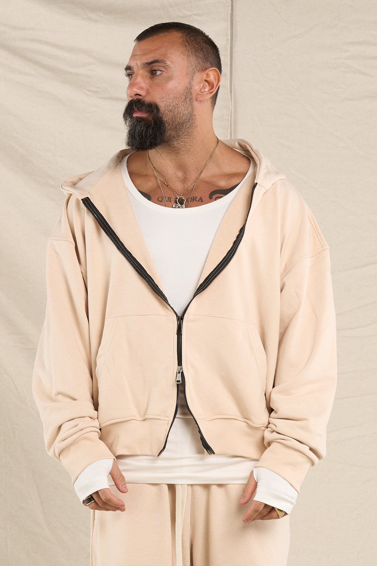 Felpa Cappuccio Zip Sand