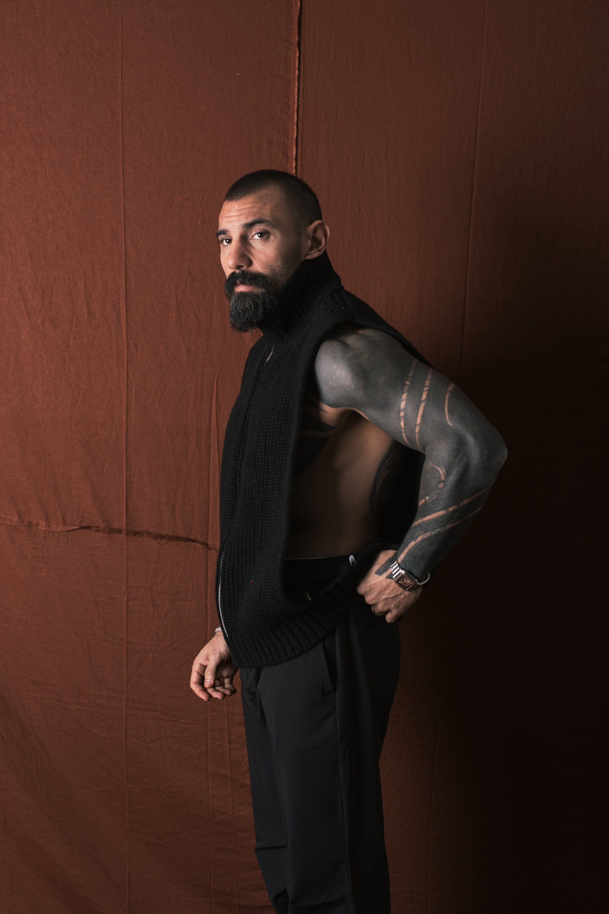 Smanicato Zip In  Lana Nero