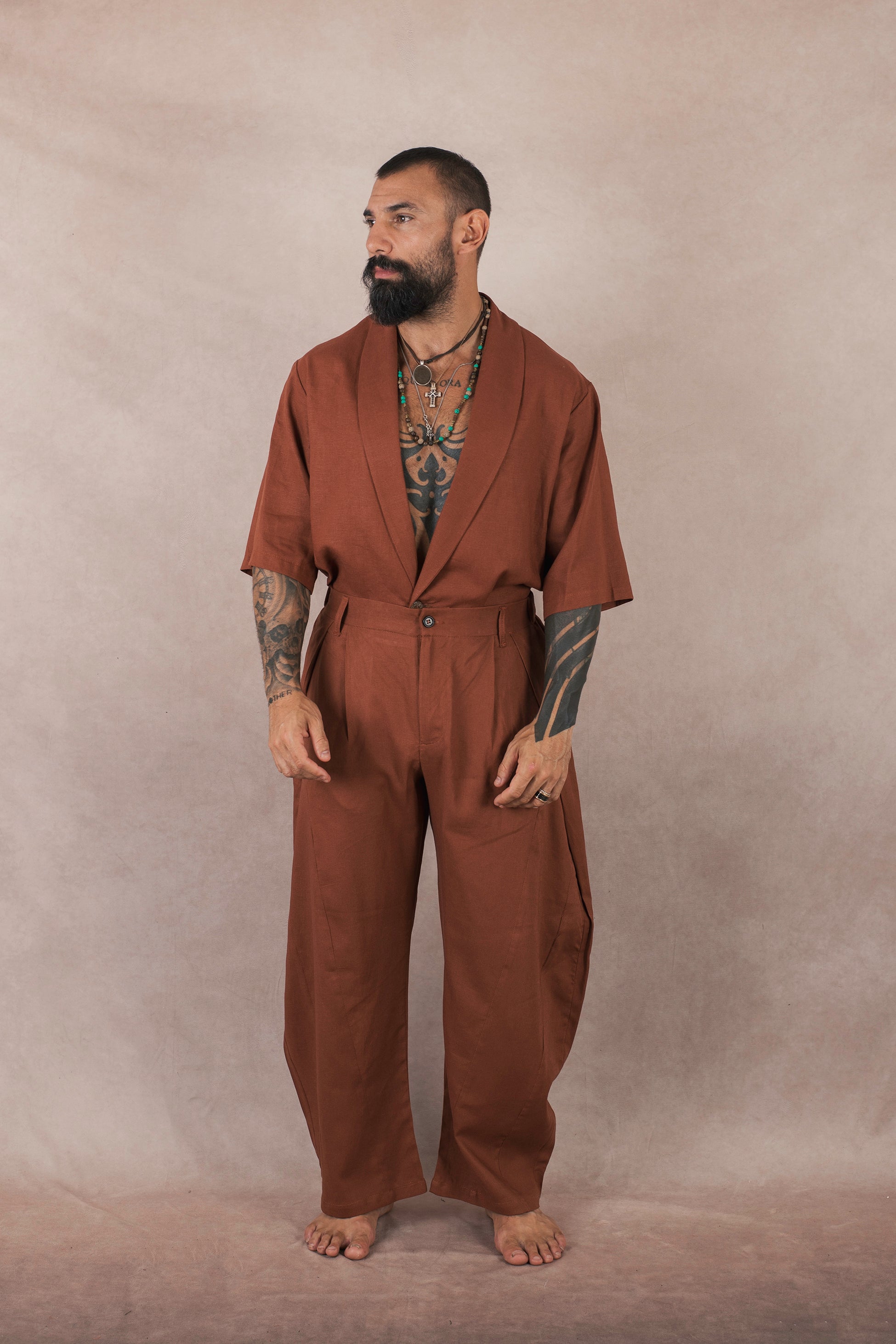 Camicia Monopetto In Lino terra