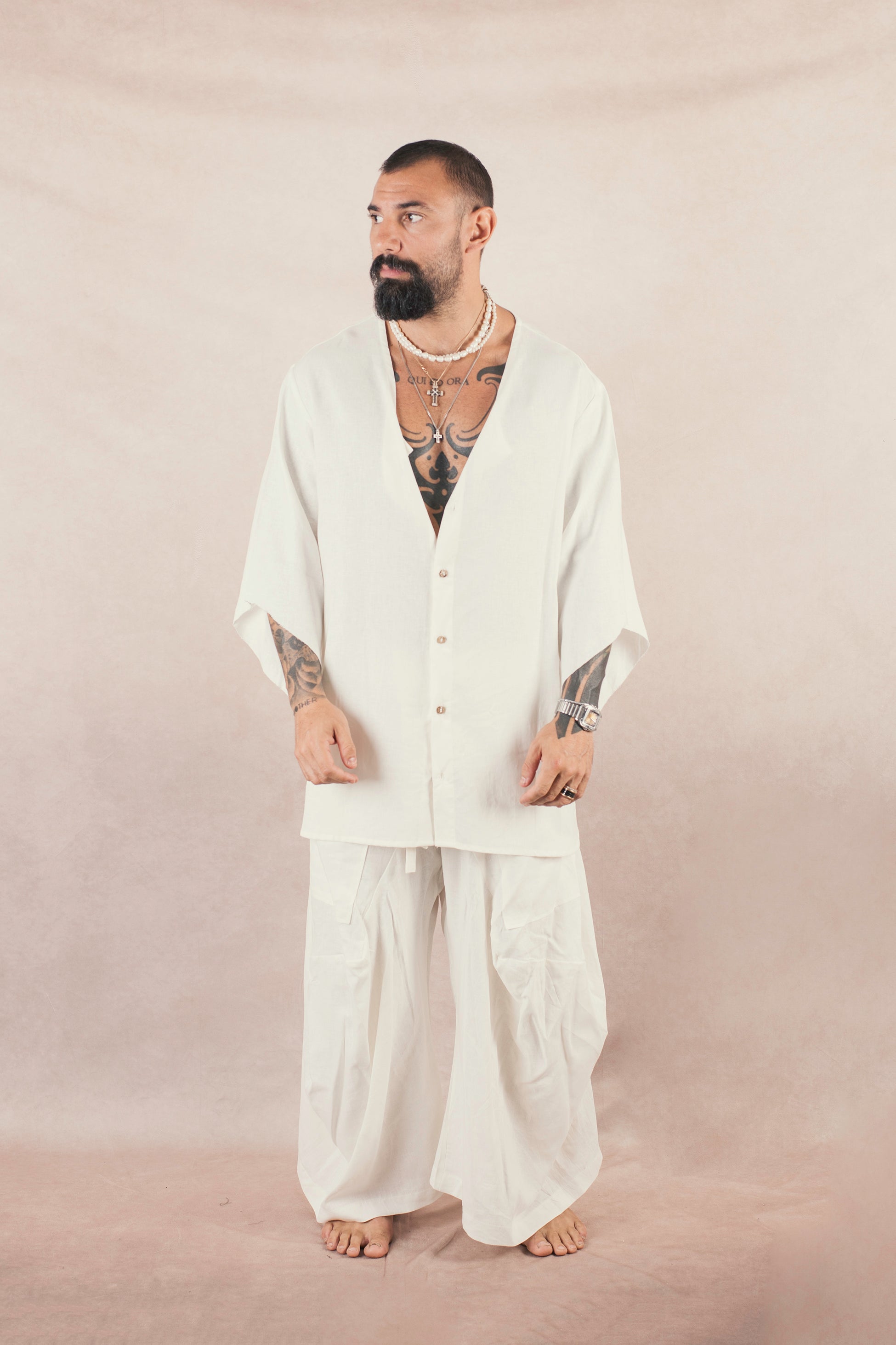 Camicia  Mezza Manica Asimmetrica Bianca