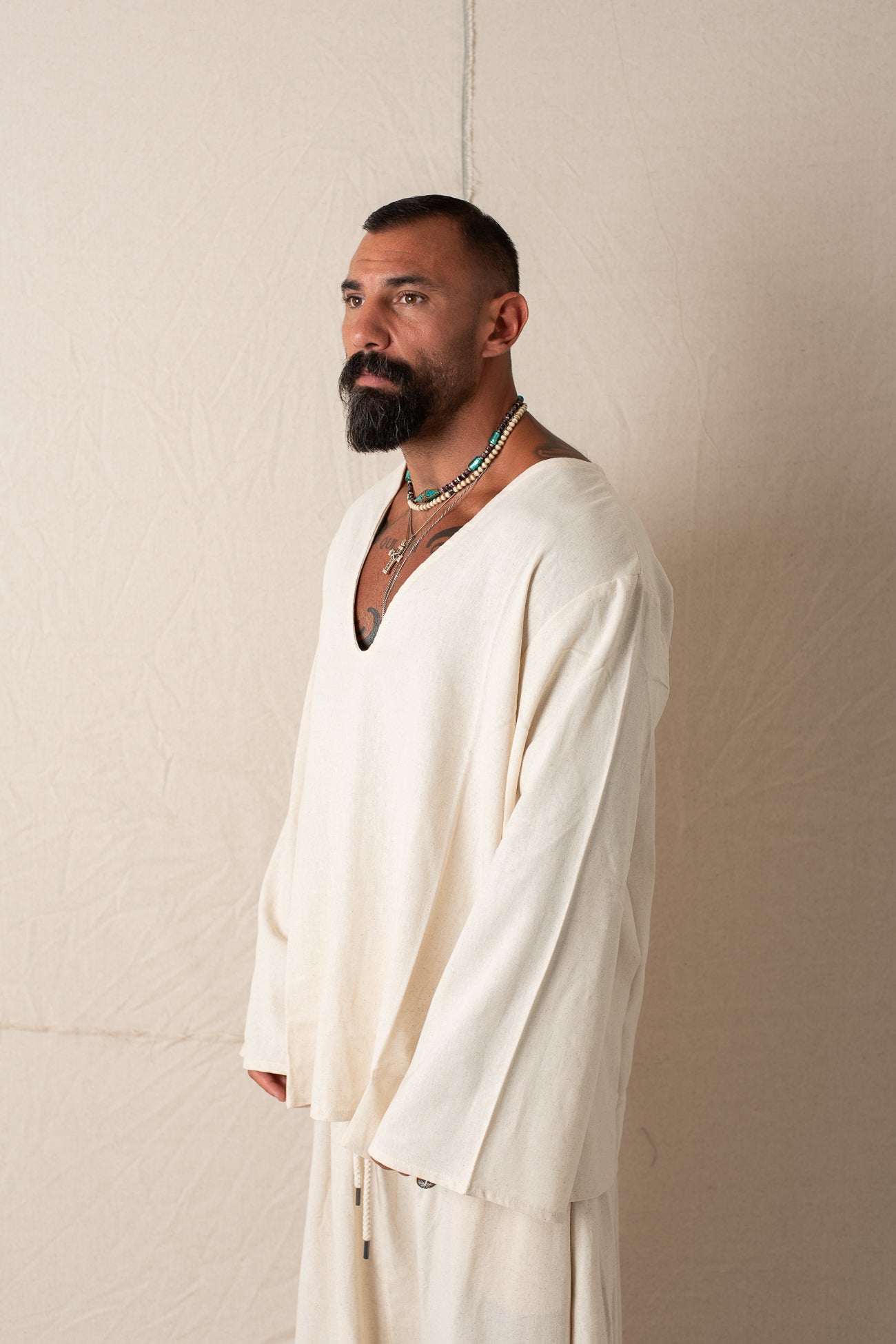 Maglia  V in lino Naturale