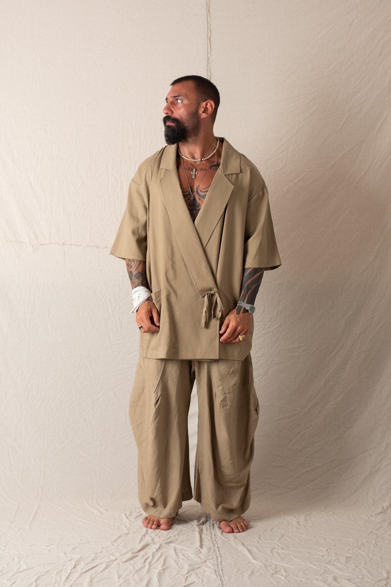 Giacca Camicia Mezza Manica Khaki