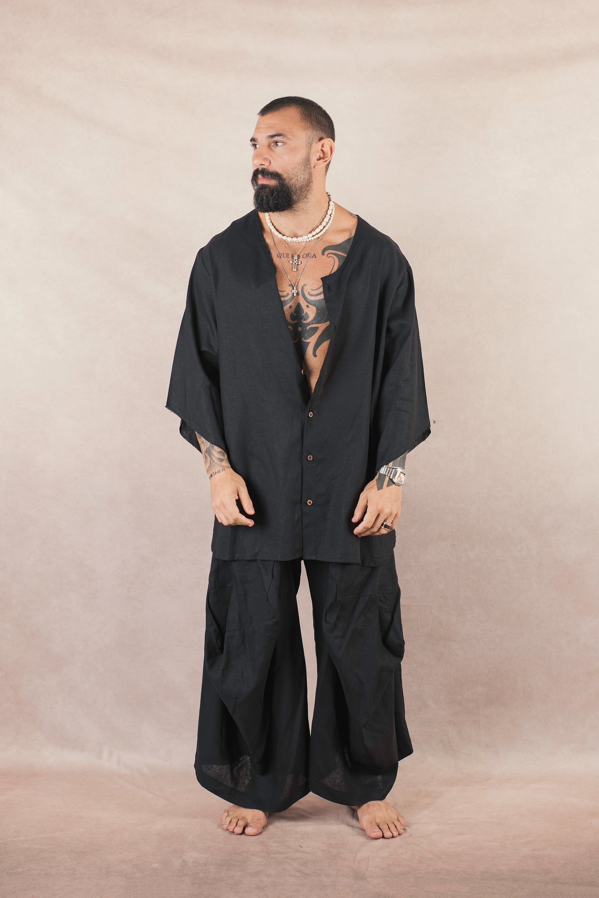Camicia  Mezza Manica Asimmetrica Nero