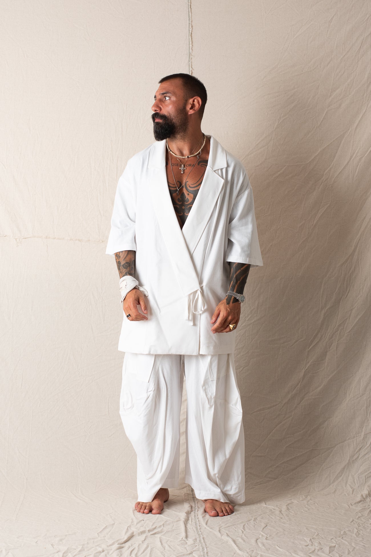 Giacca Camicia Mezza Manica Bianco