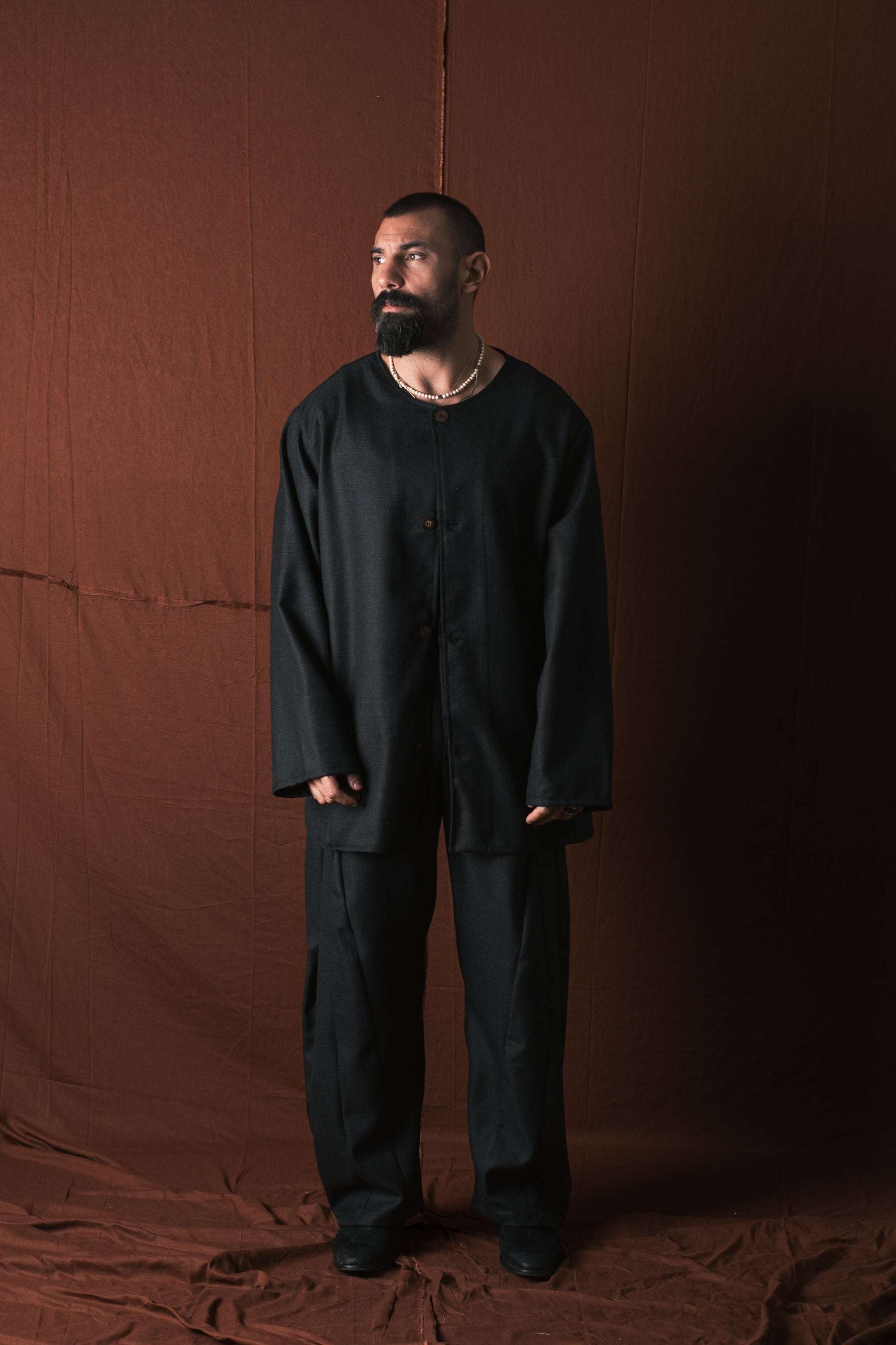 Camicia  Coreana In Lana Nero