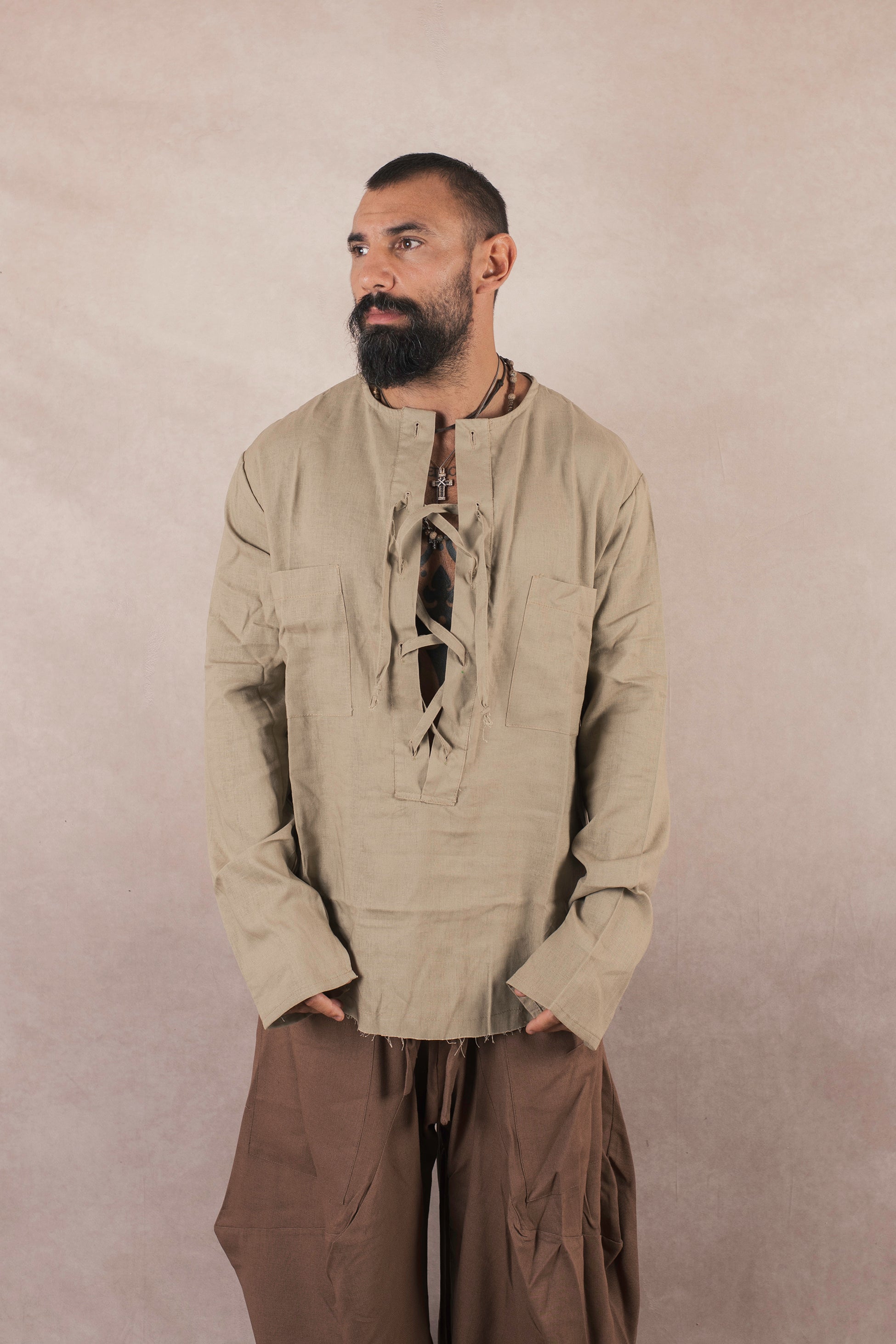 Casacca Laccio in lino Khaki
