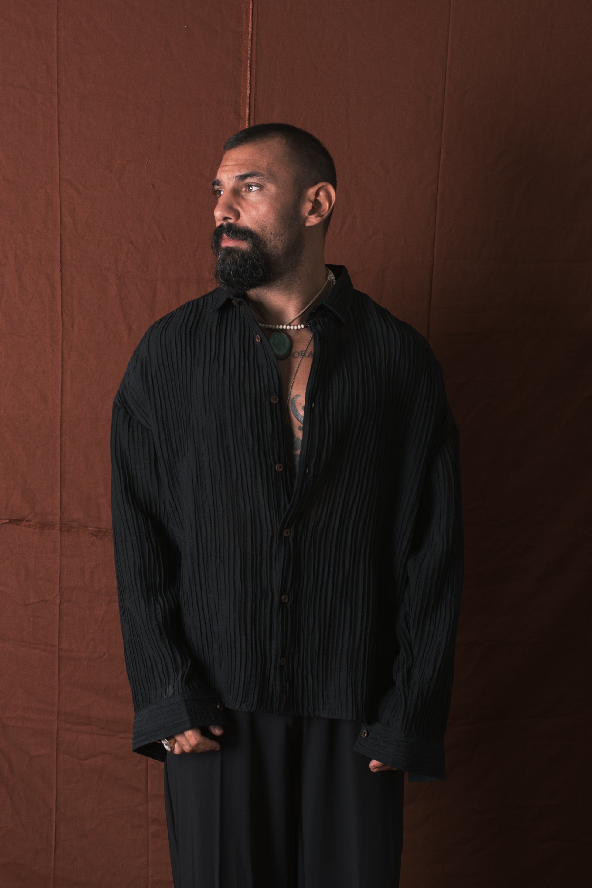 Camicia Plissettata Nero