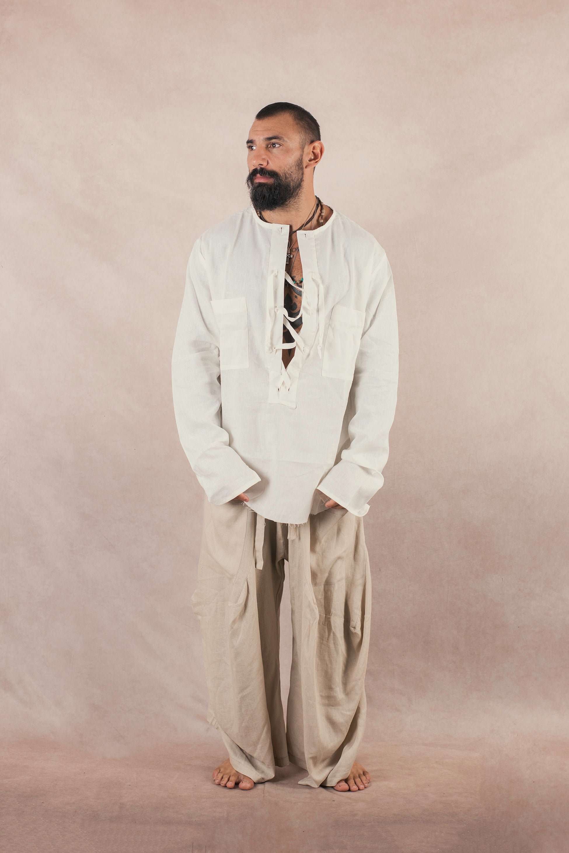 Casacca Laccio in lino bianco